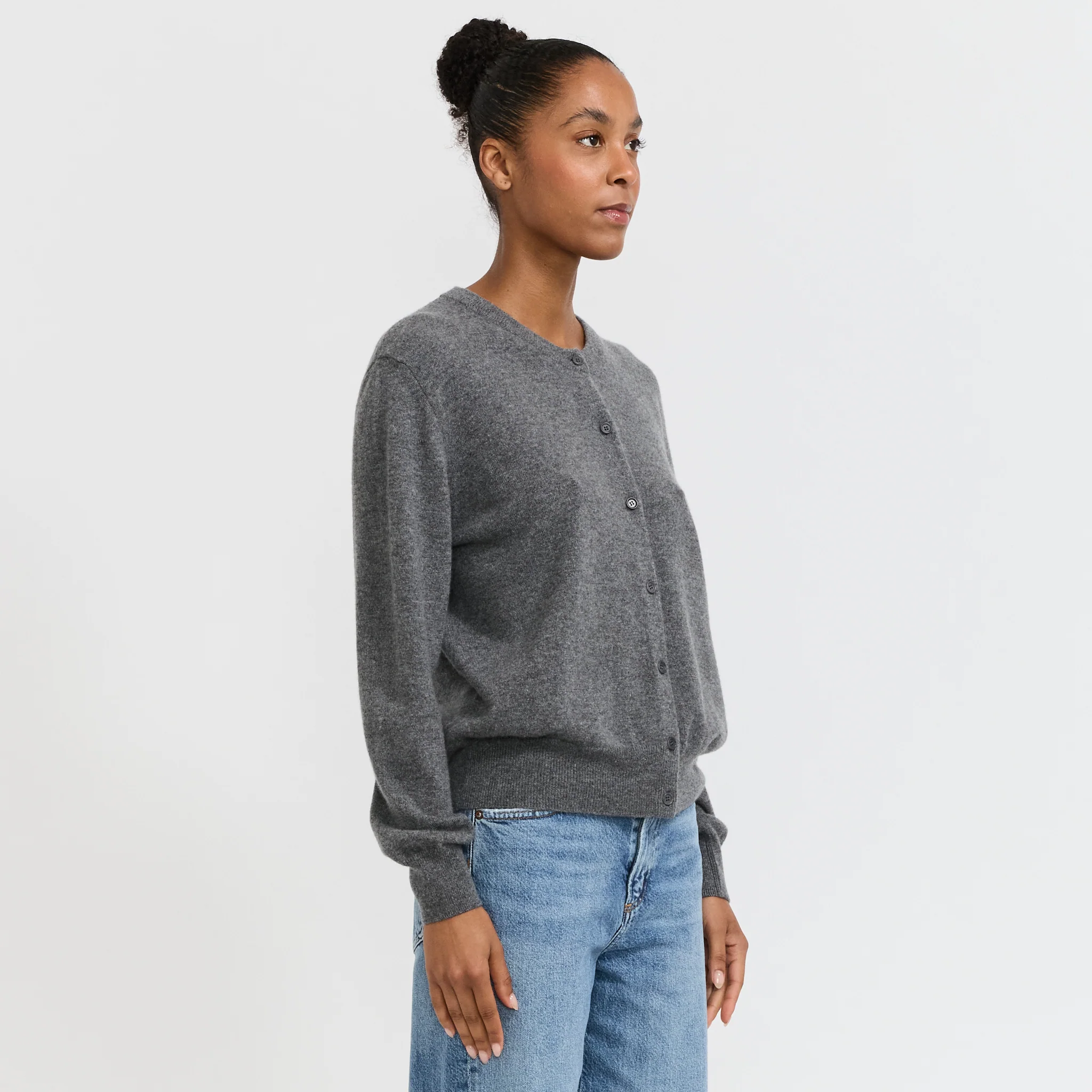 Posy Cashmere Cardigan Grey Marle - Image 3
