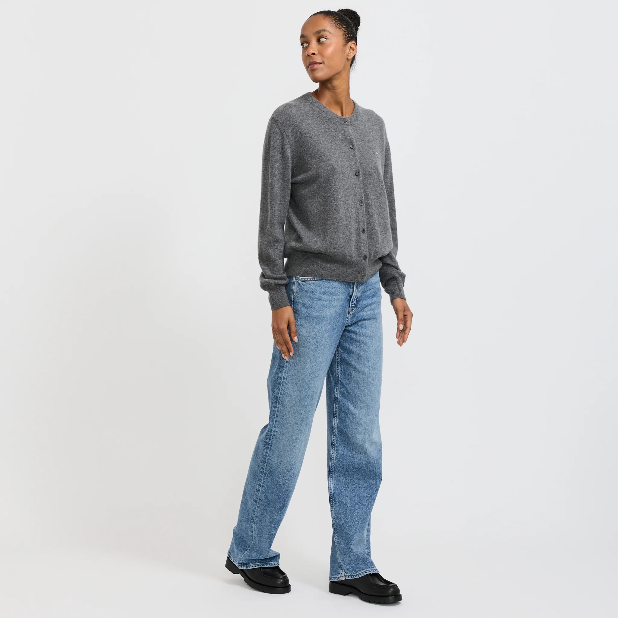 Posy Cashmere Cardigan Grey Marle - Image 6