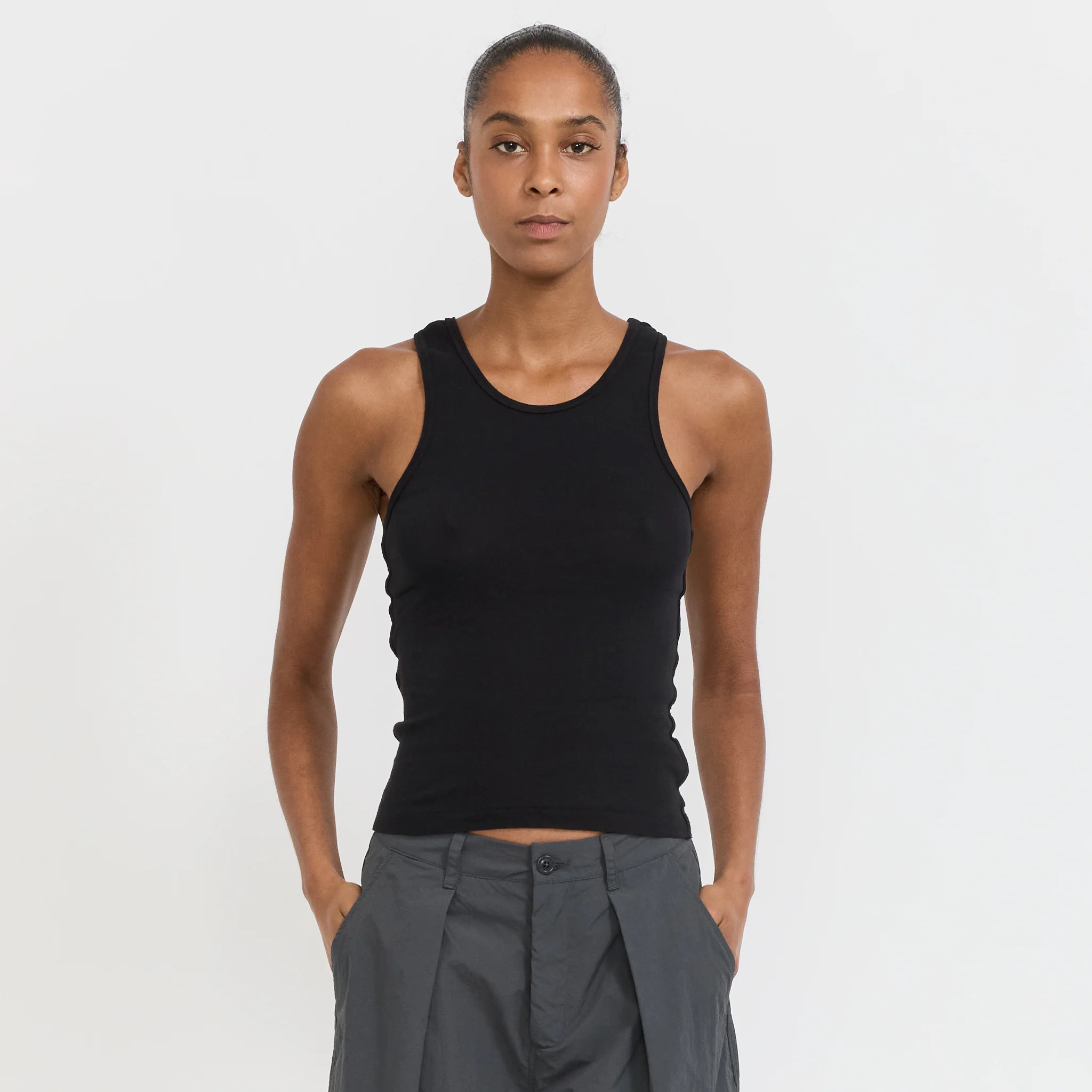 Racer Back Rib Tank Black