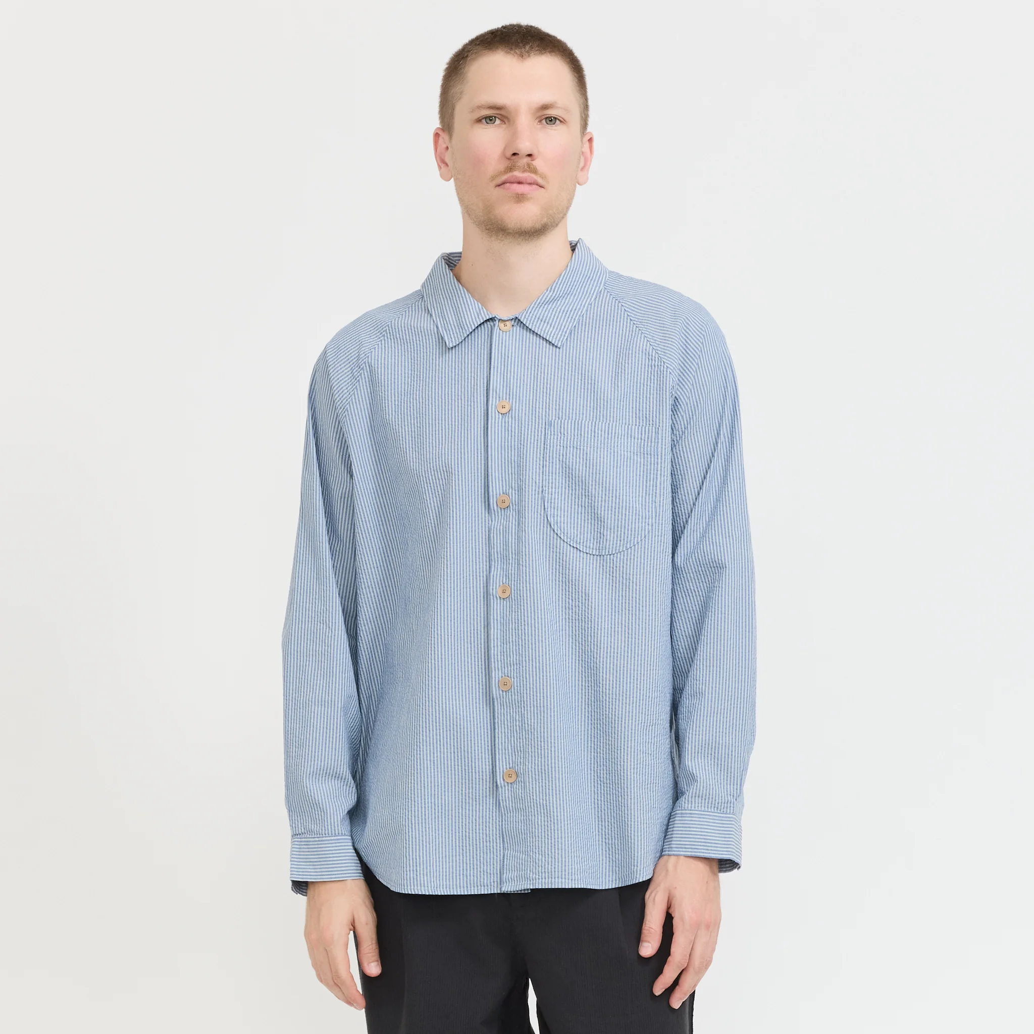 Raglan Shirt Blue Crinkle Stripe