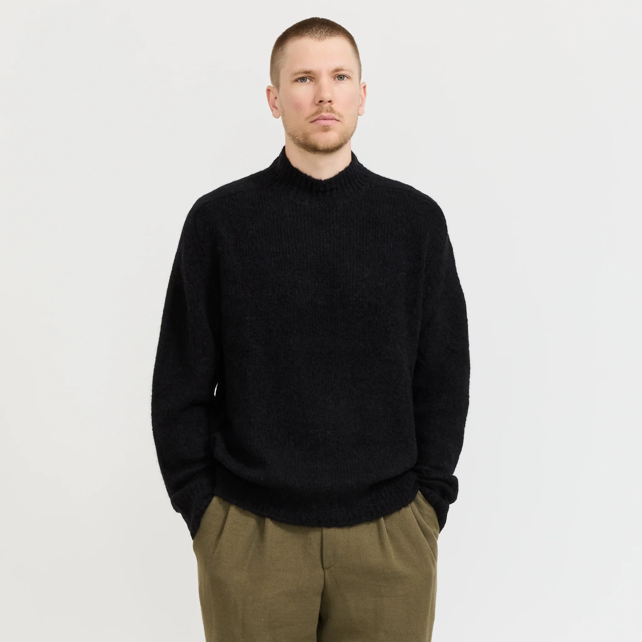 Rasmus Mock Neck Relaxed Brushed Sweater Black
