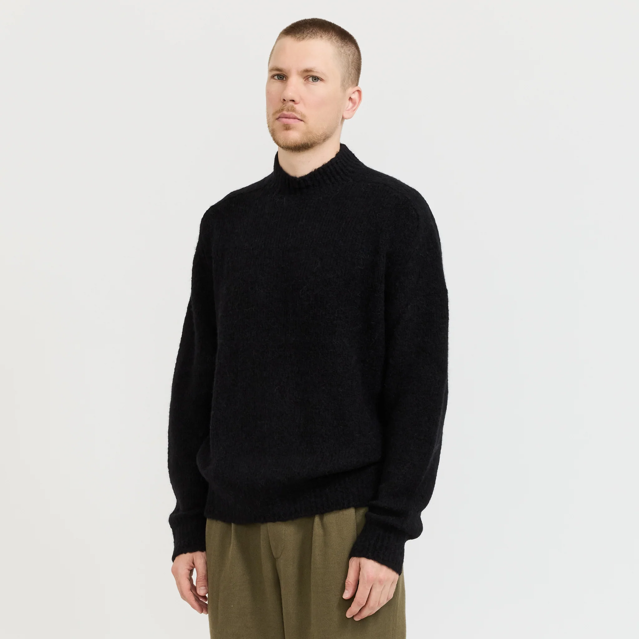 Rasmus Mock Neck Relaxed Brushed Sweater Black - Image 6