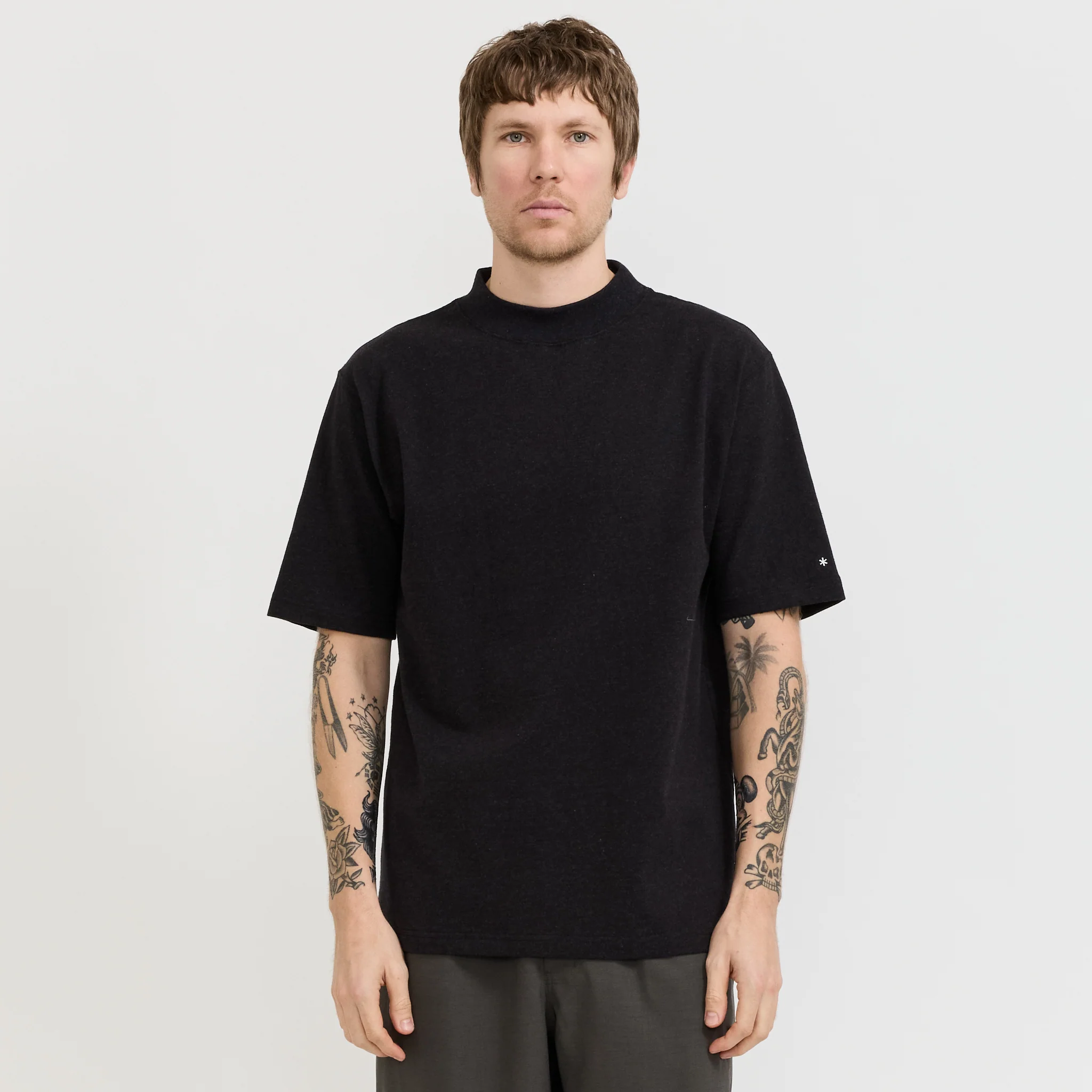 Recycled Cotton Mock Neck T-Shirt Black