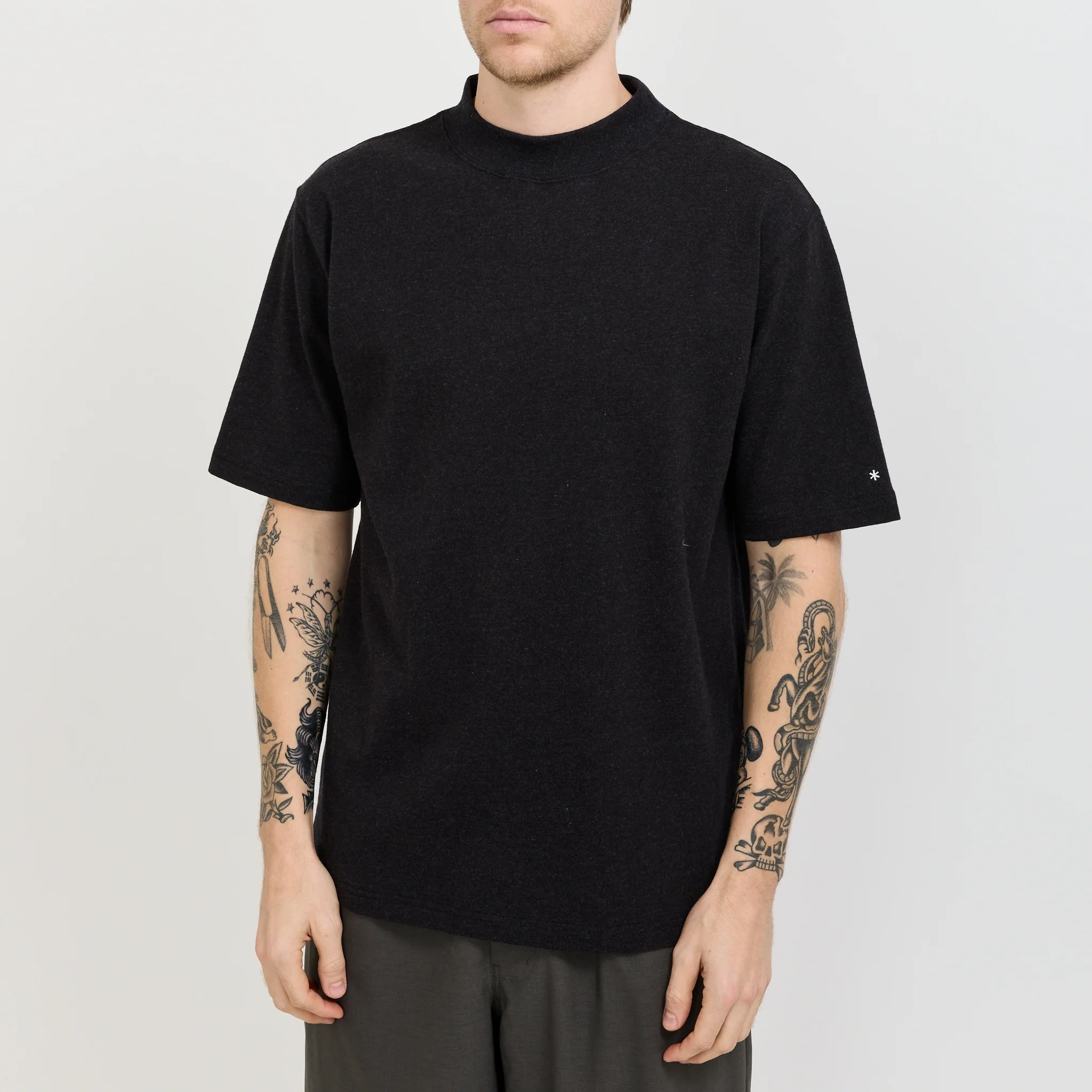 Recycled Cotton Mock Neck T-Shirt Black - Image 2