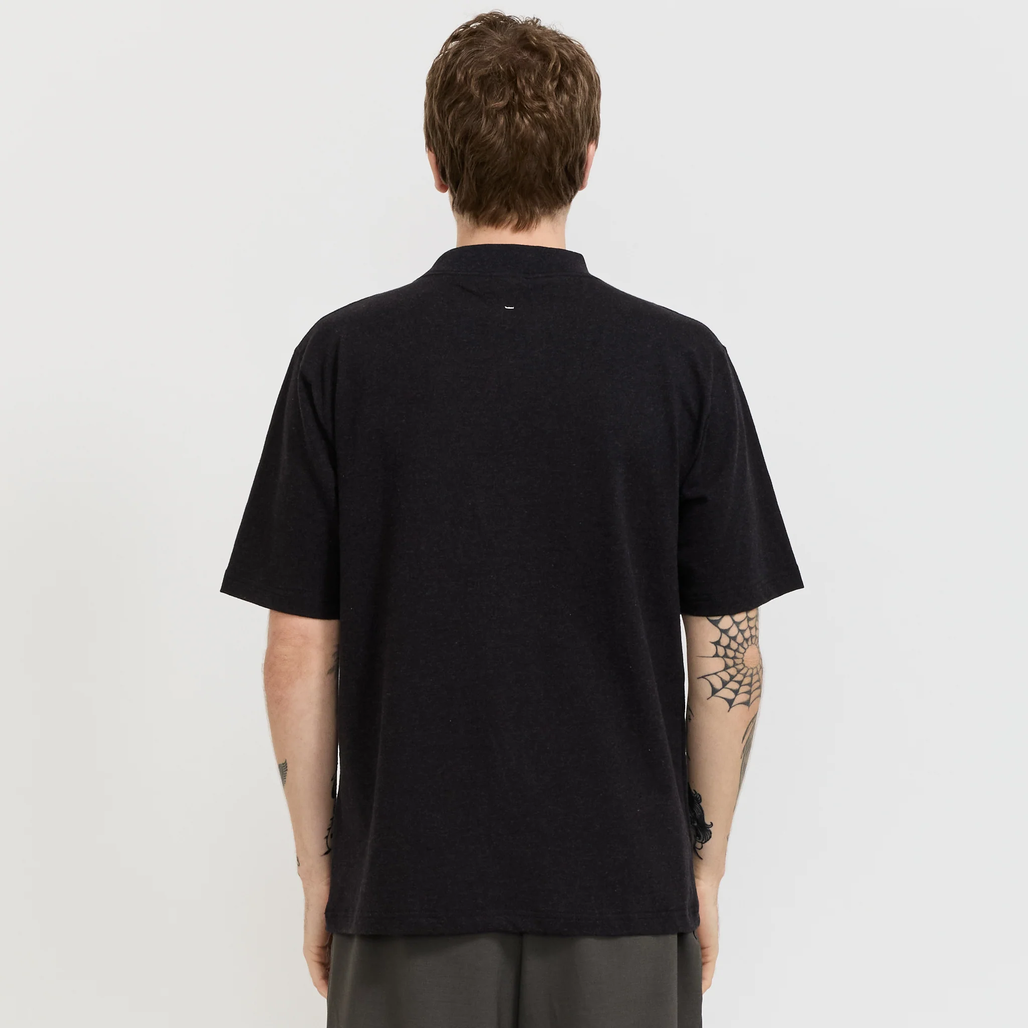Recycled Cotton Mock Neck T-Shirt Black - Image 3