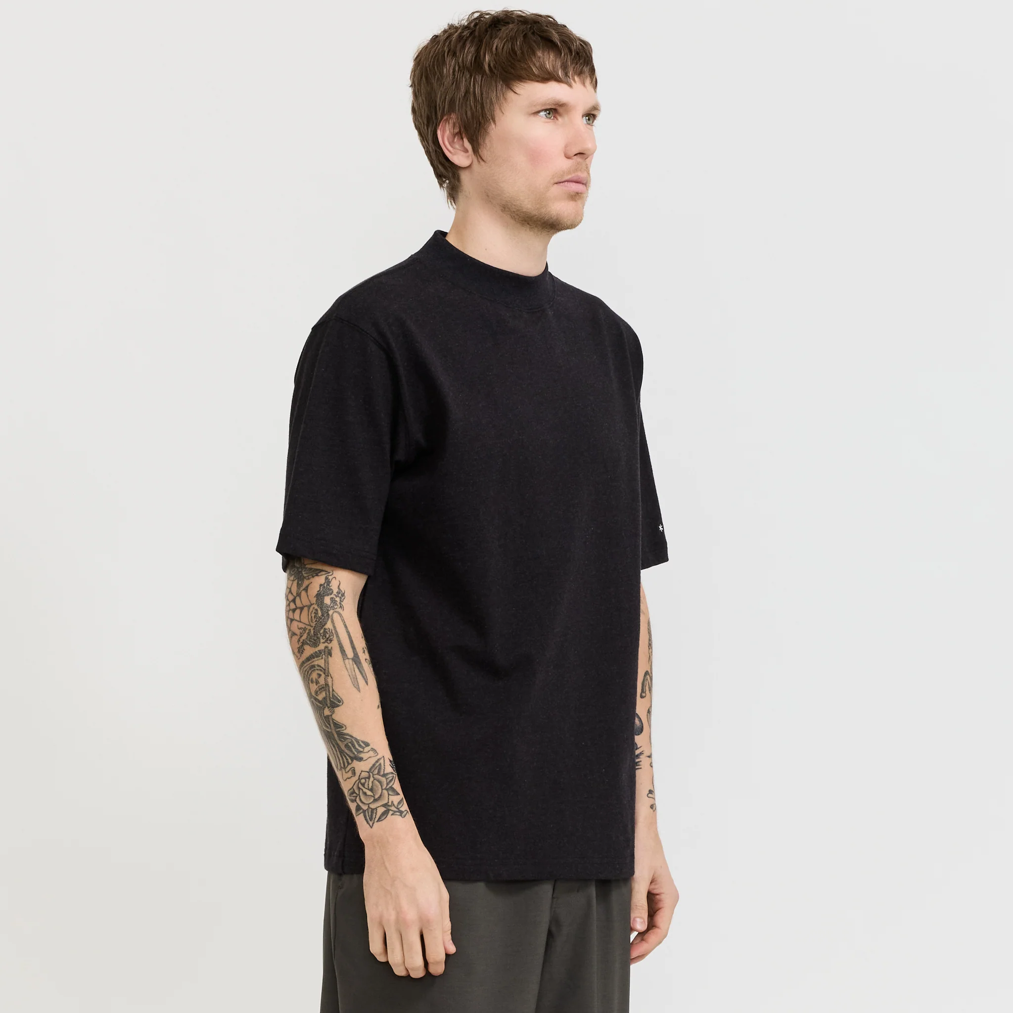 Recycled Cotton Mock Neck T-Shirt Black - Image 4