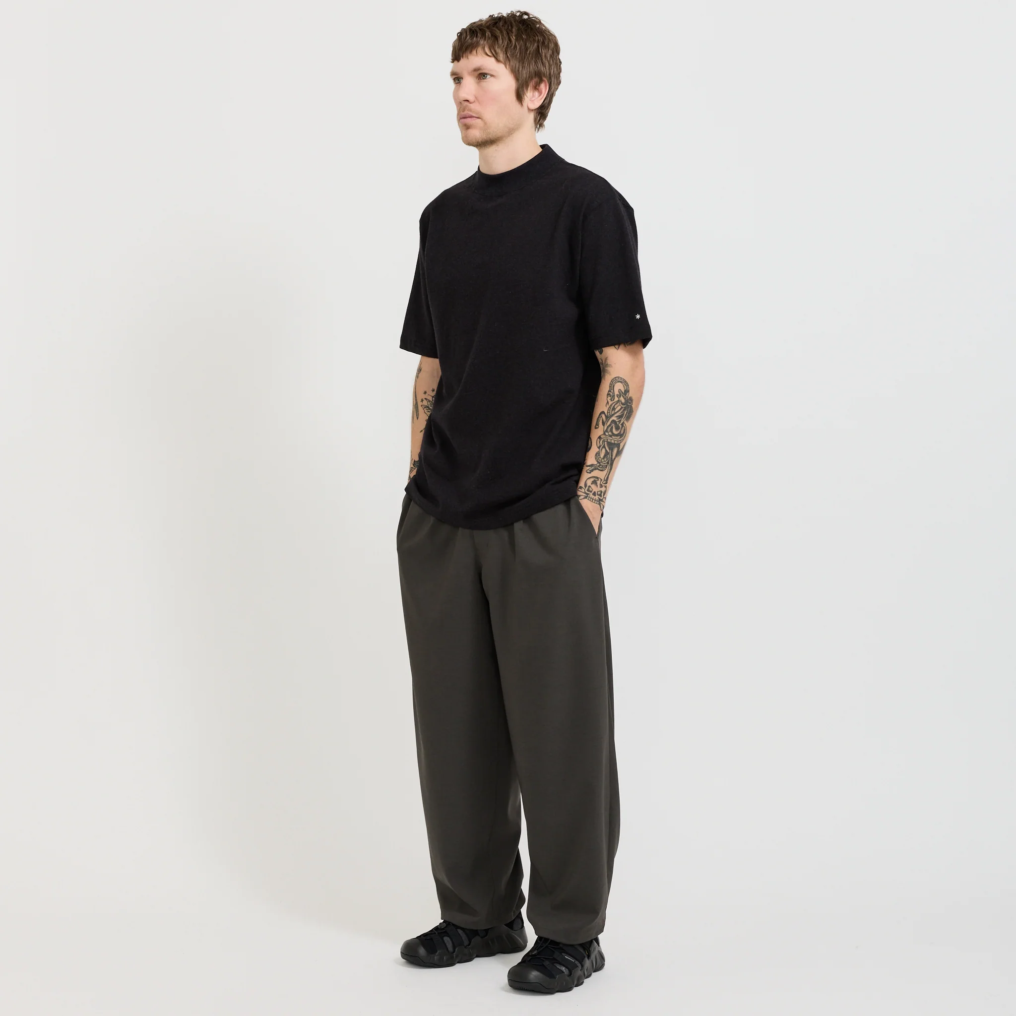 Recycled Cotton Mock Neck T-Shirt Black - Image 5