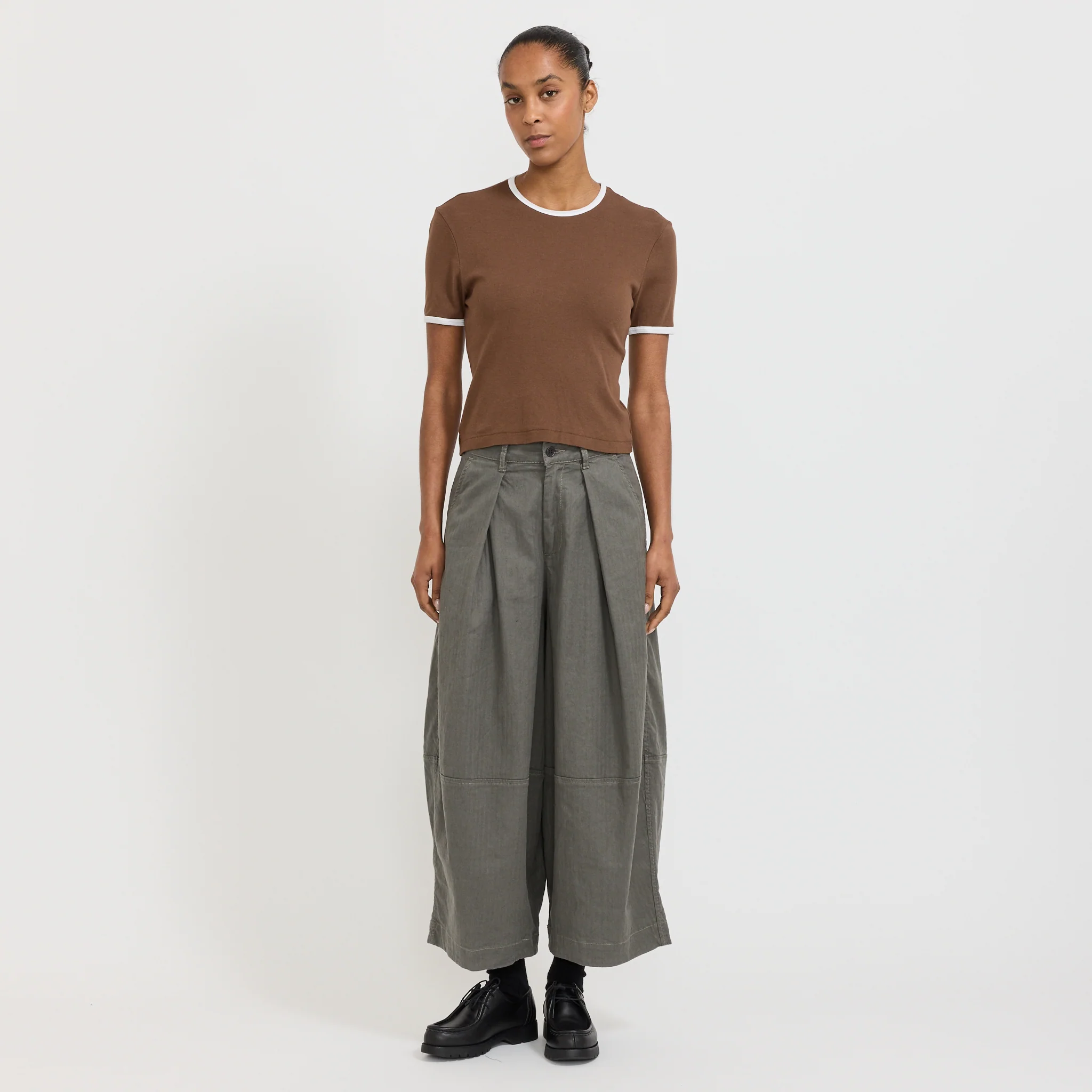 Rib Contrast Baby T-Shirt Chocolate Brown/White - Image 2