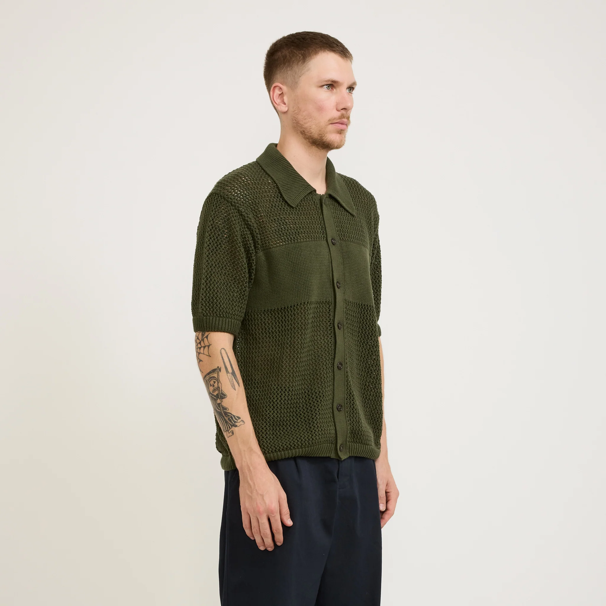 S/S Knit Shirt Open Knit Olive - Image 3