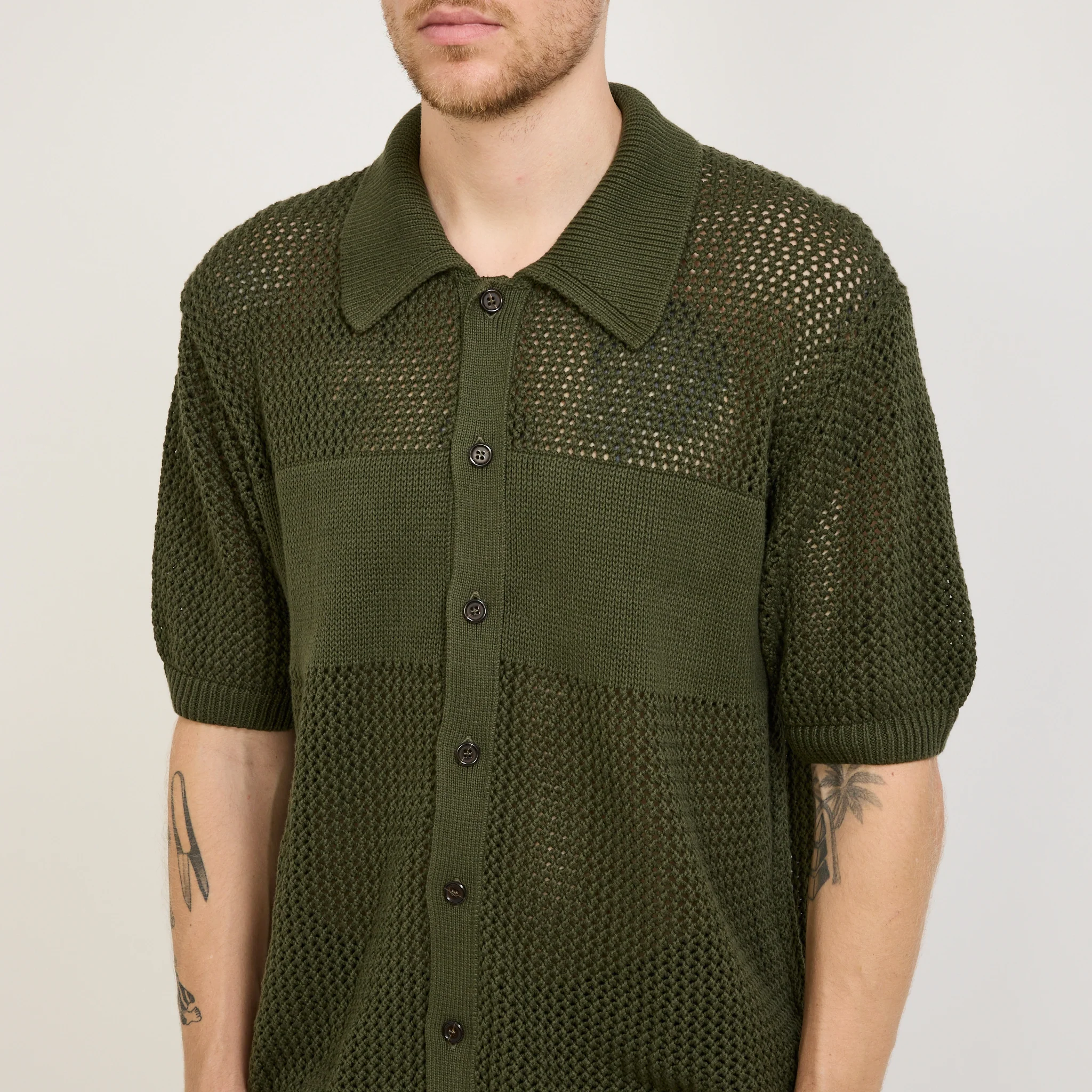 S/S Knit Shirt Open Knit Olive - Image 5