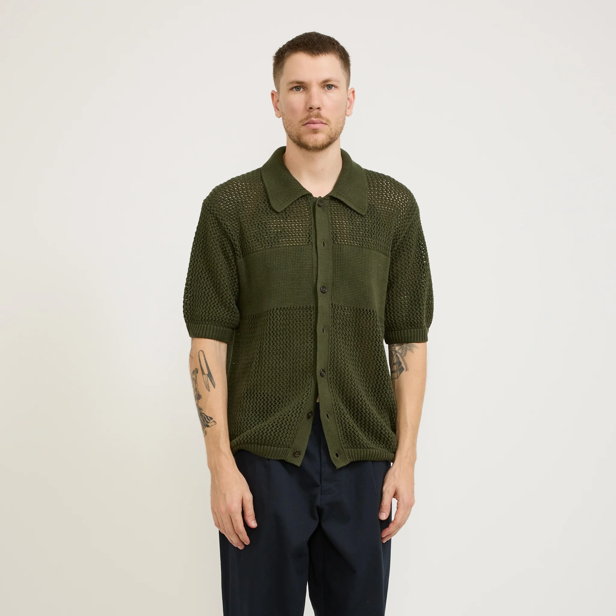 S/S Knit Shirt Open Knit Olive - Image 6