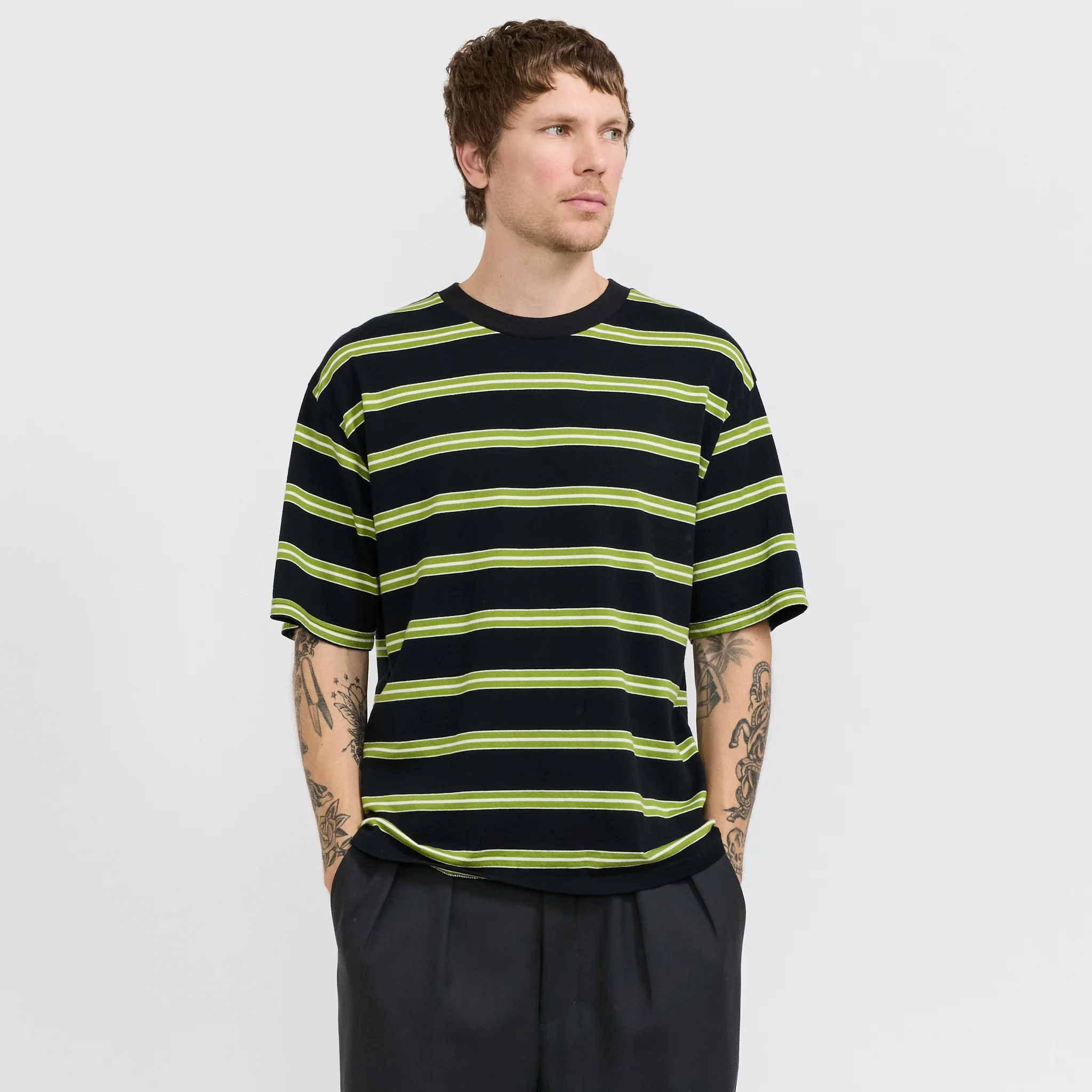 S/S Stripe Tee Black/Green