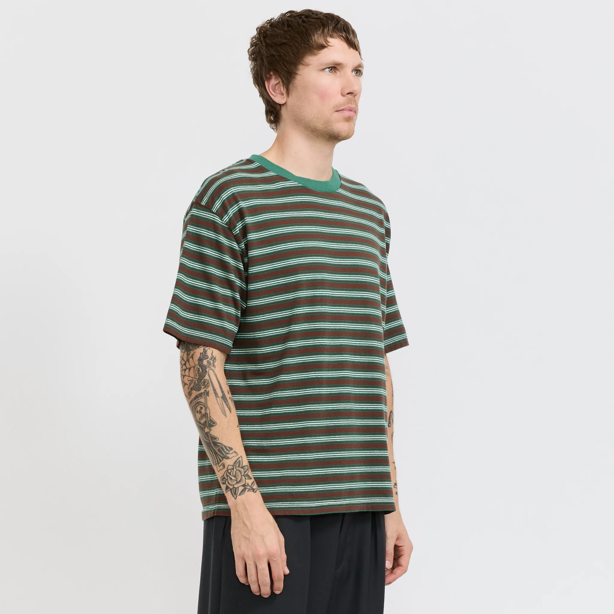S/S Stripe Tee Dark Brown/Green - Image 3