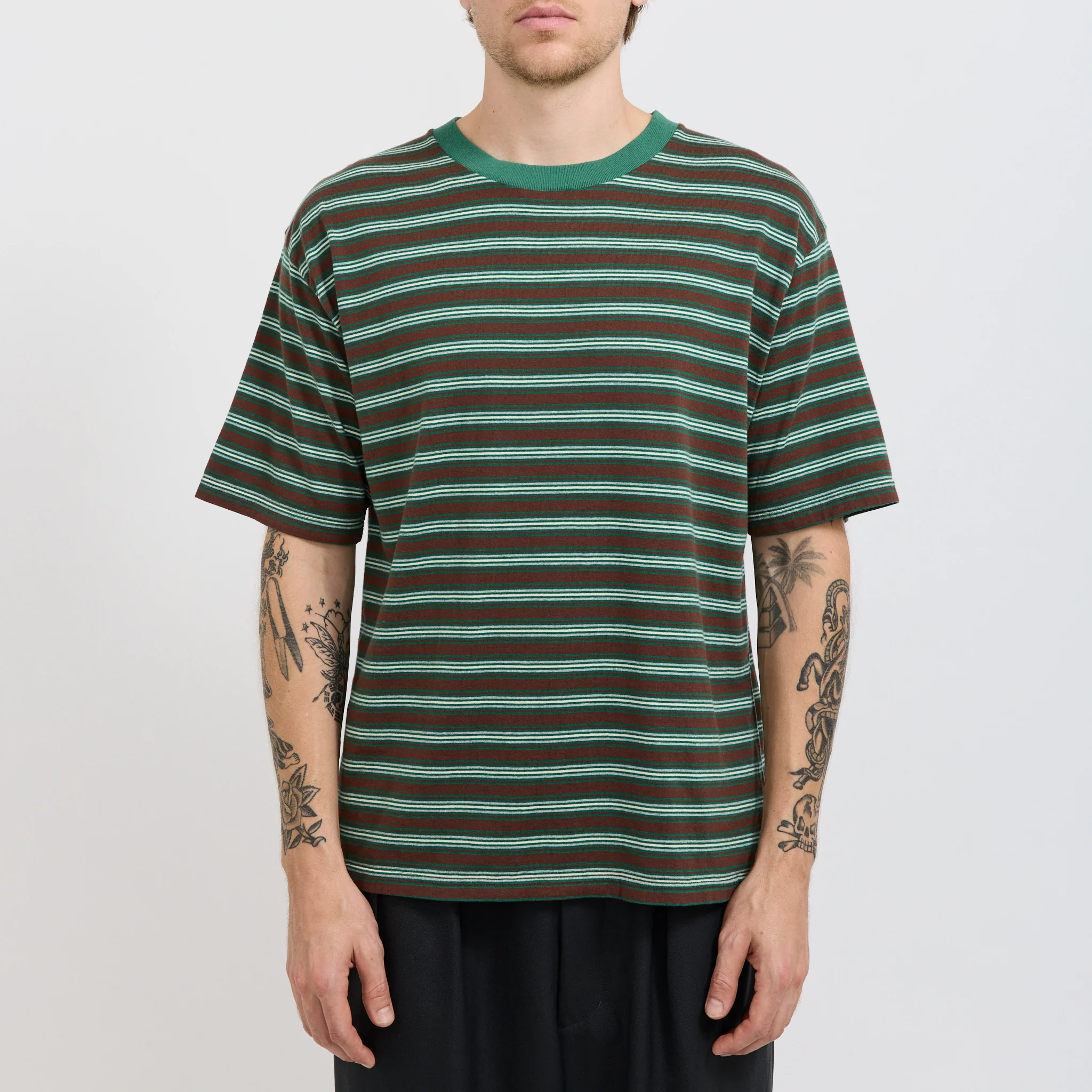 S/S Stripe Tee Dark Brown/Green - Image 5