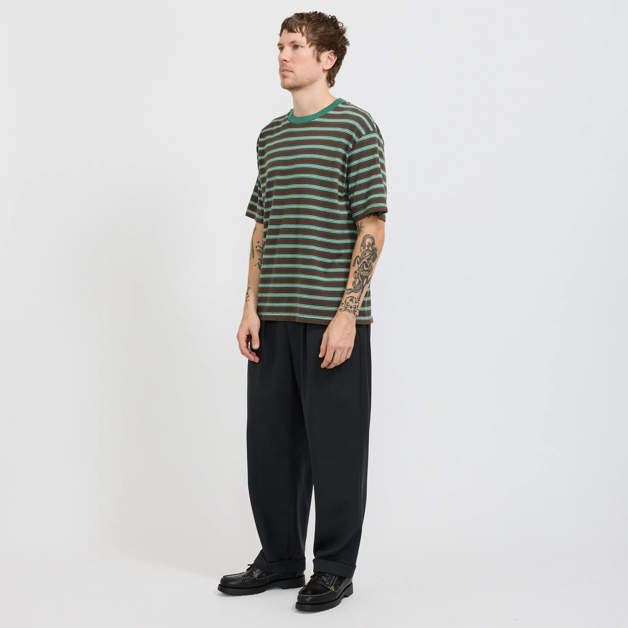 S/S Stripe Tee Dark Brown/Green - Image 6