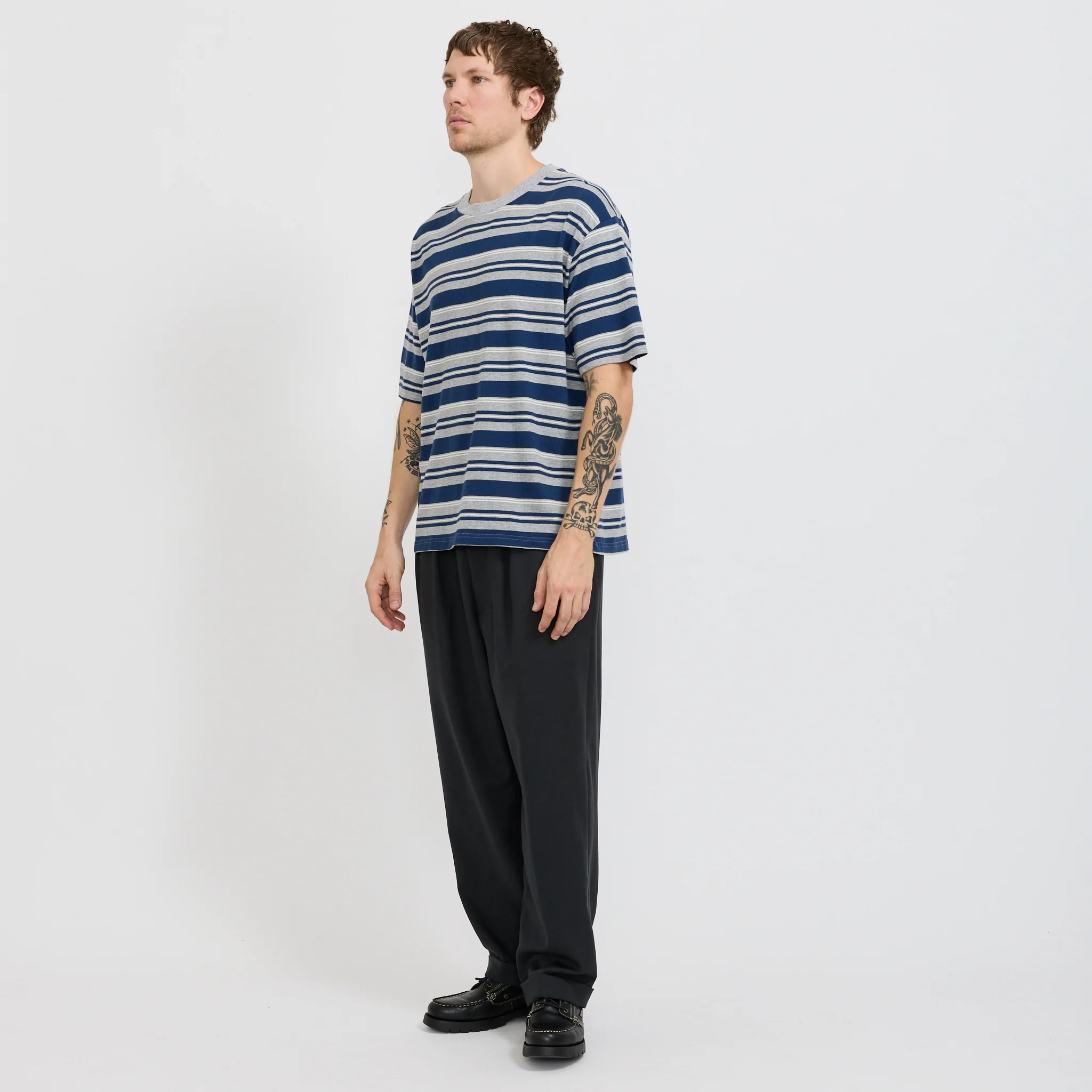 S/S Stripe Tee Dark Navy/Grey - Image 2