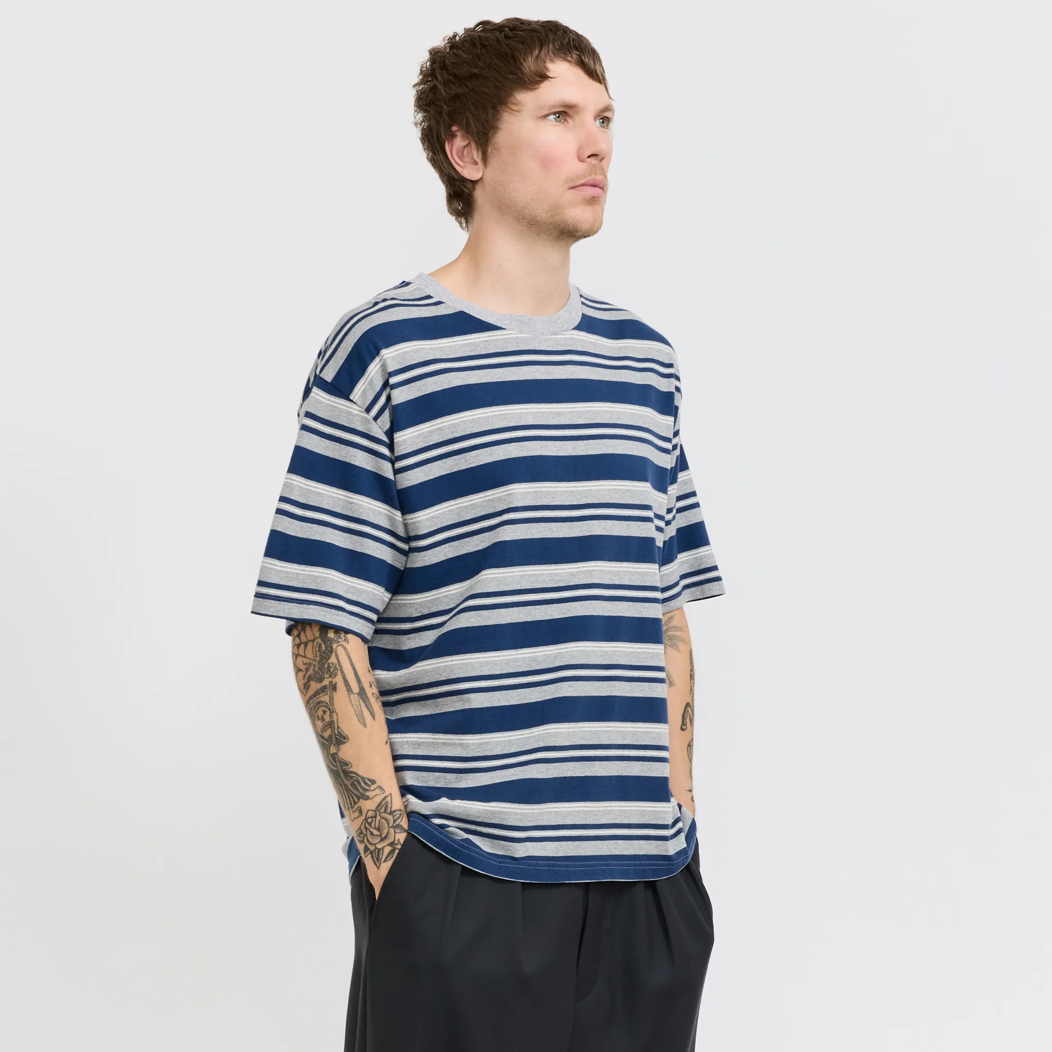 S/S Stripe Tee Dark Navy/Grey - Image 3
