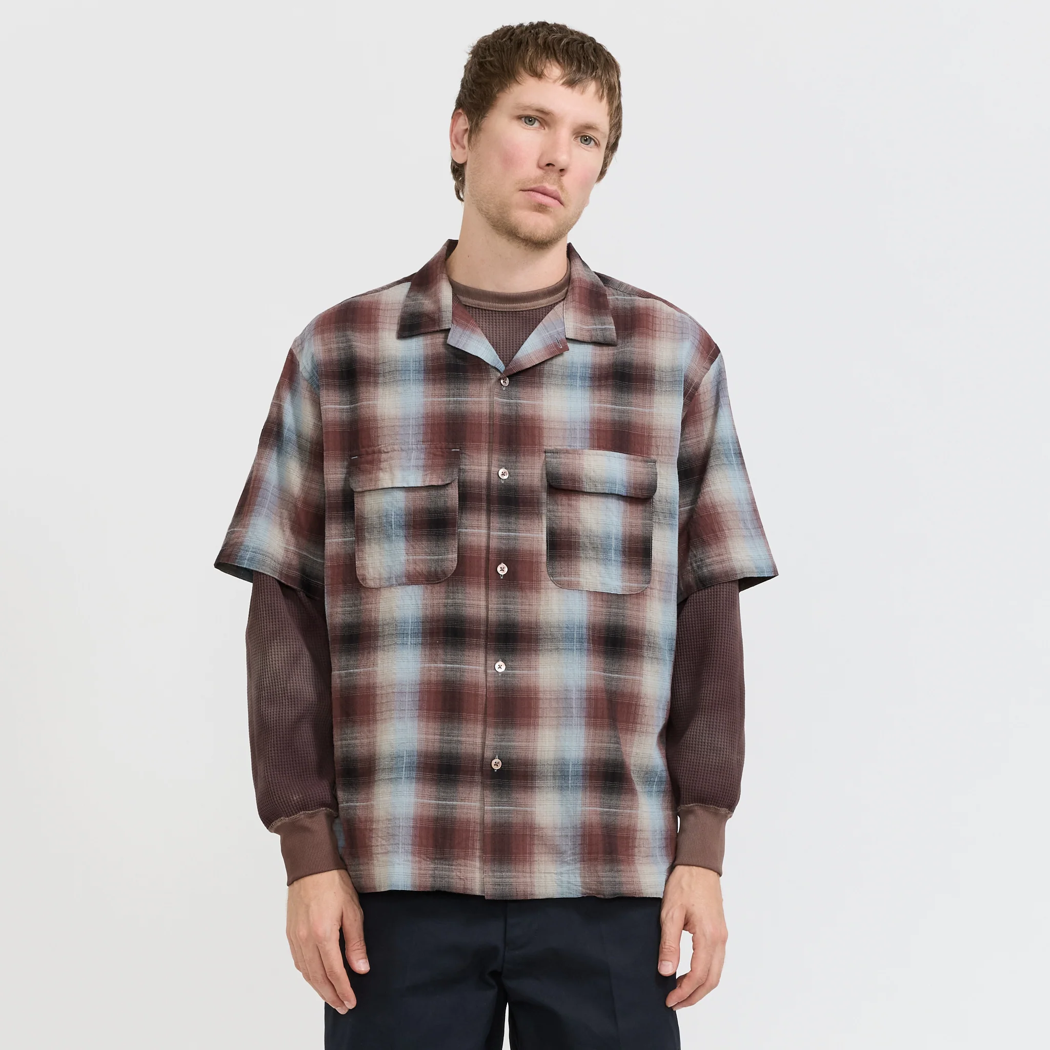 Sam Dobby Ombre Short Sleeve Shirt Brown