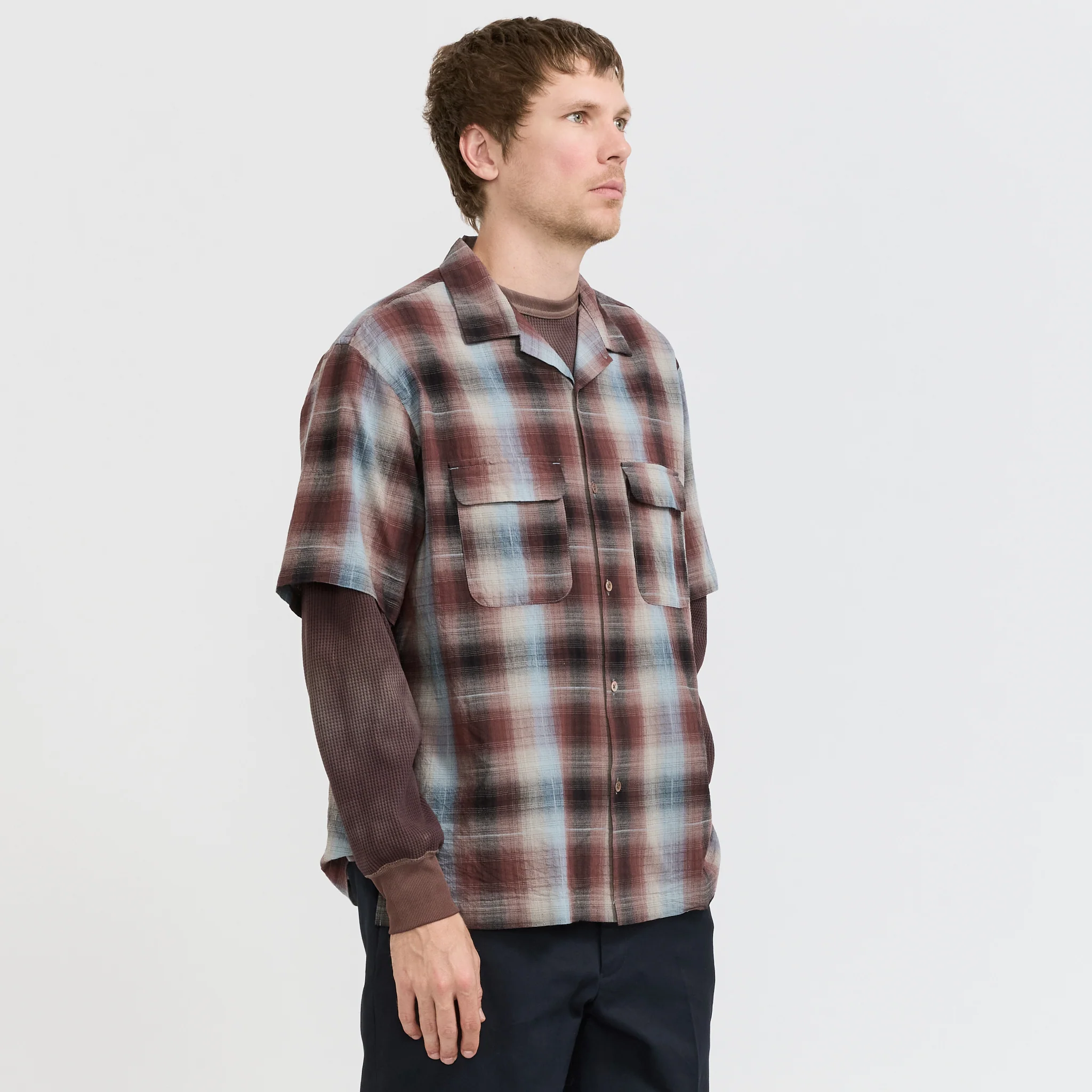Sam Dobby Ombre Short Sleeve Shirt Brown - Image 3