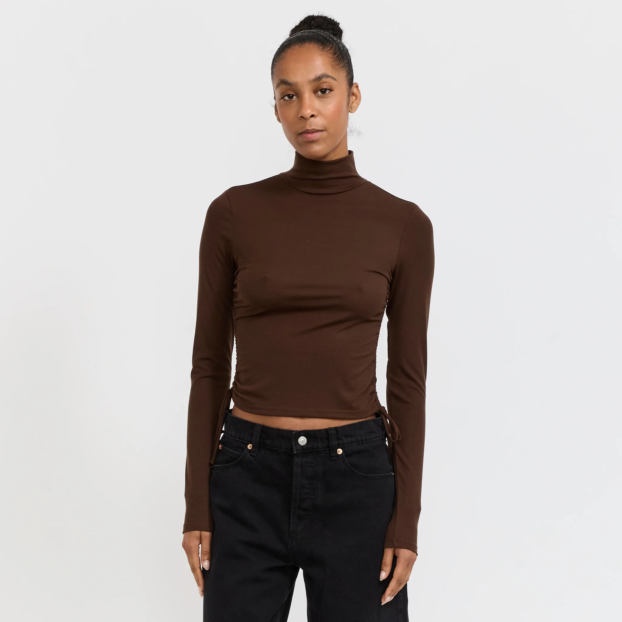 Selena Rouched Long Sleeve Top Espresso