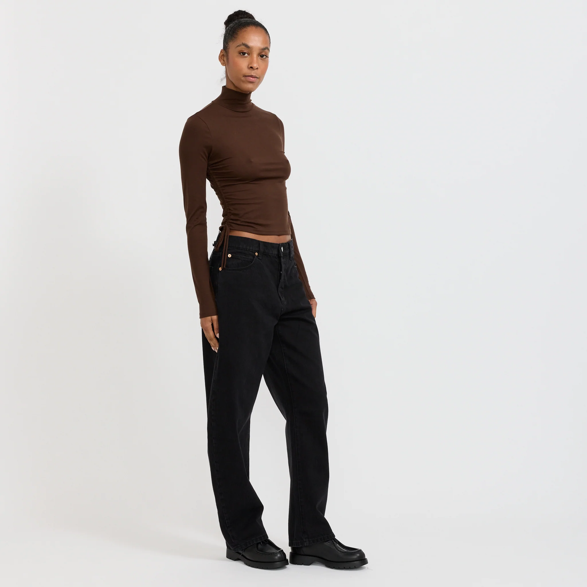 Selena Rouched Long Sleeve Top Espresso - Image 2