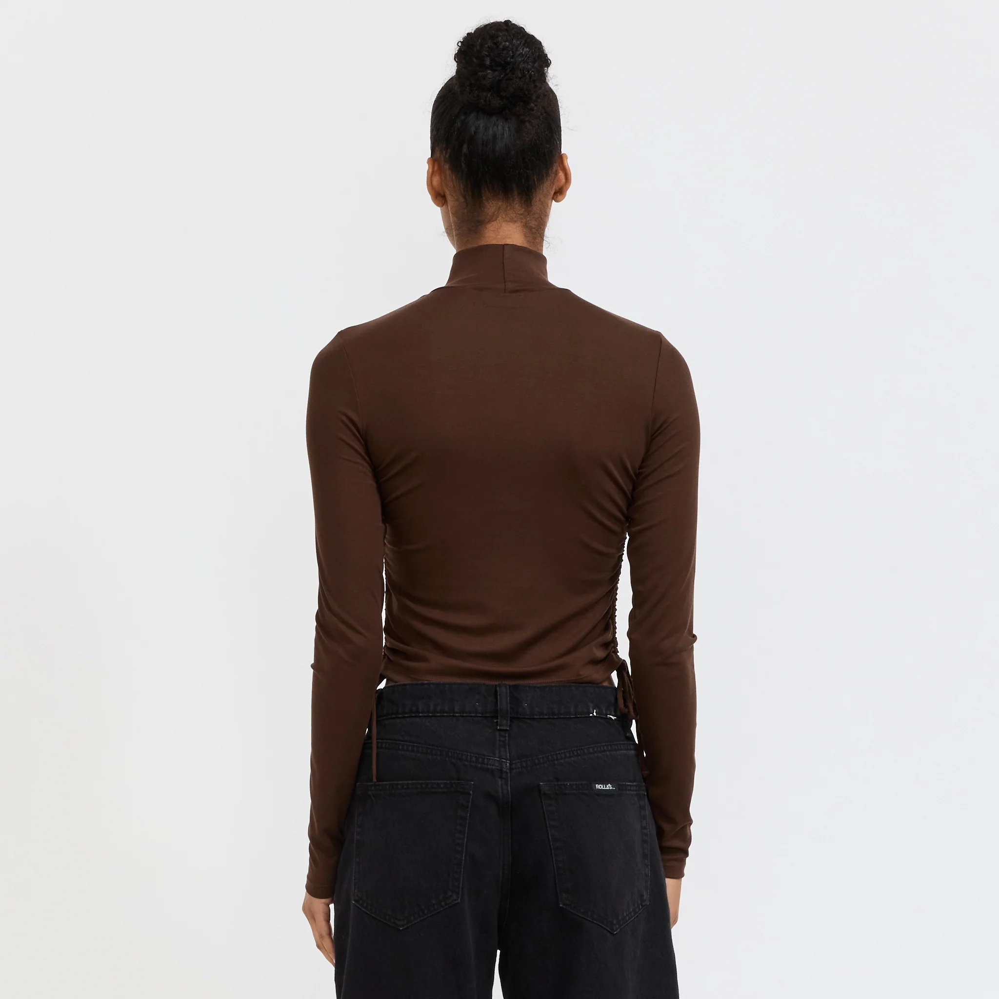 Selena Rouched Long Sleeve Top Espresso - Image 4
