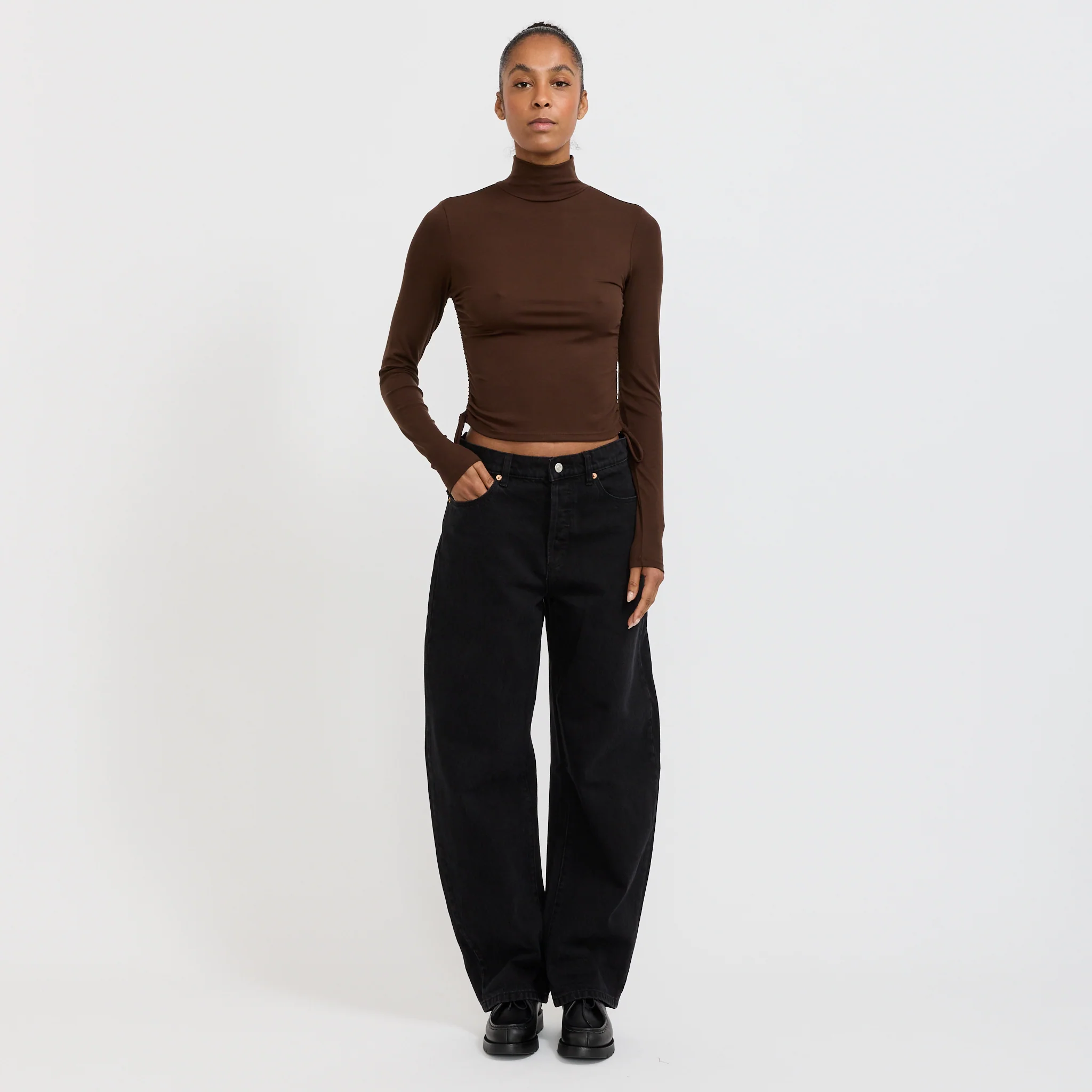 Selena Rouched Long Sleeve Top Espresso - Image 7