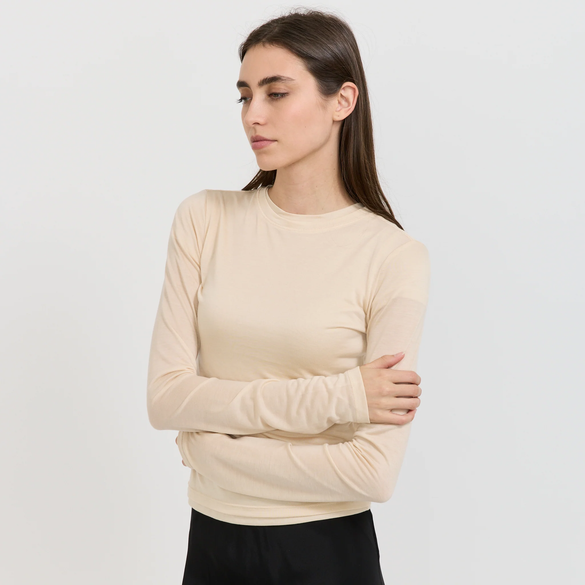 Sheer Long Sleeve Top Cream - Image 6