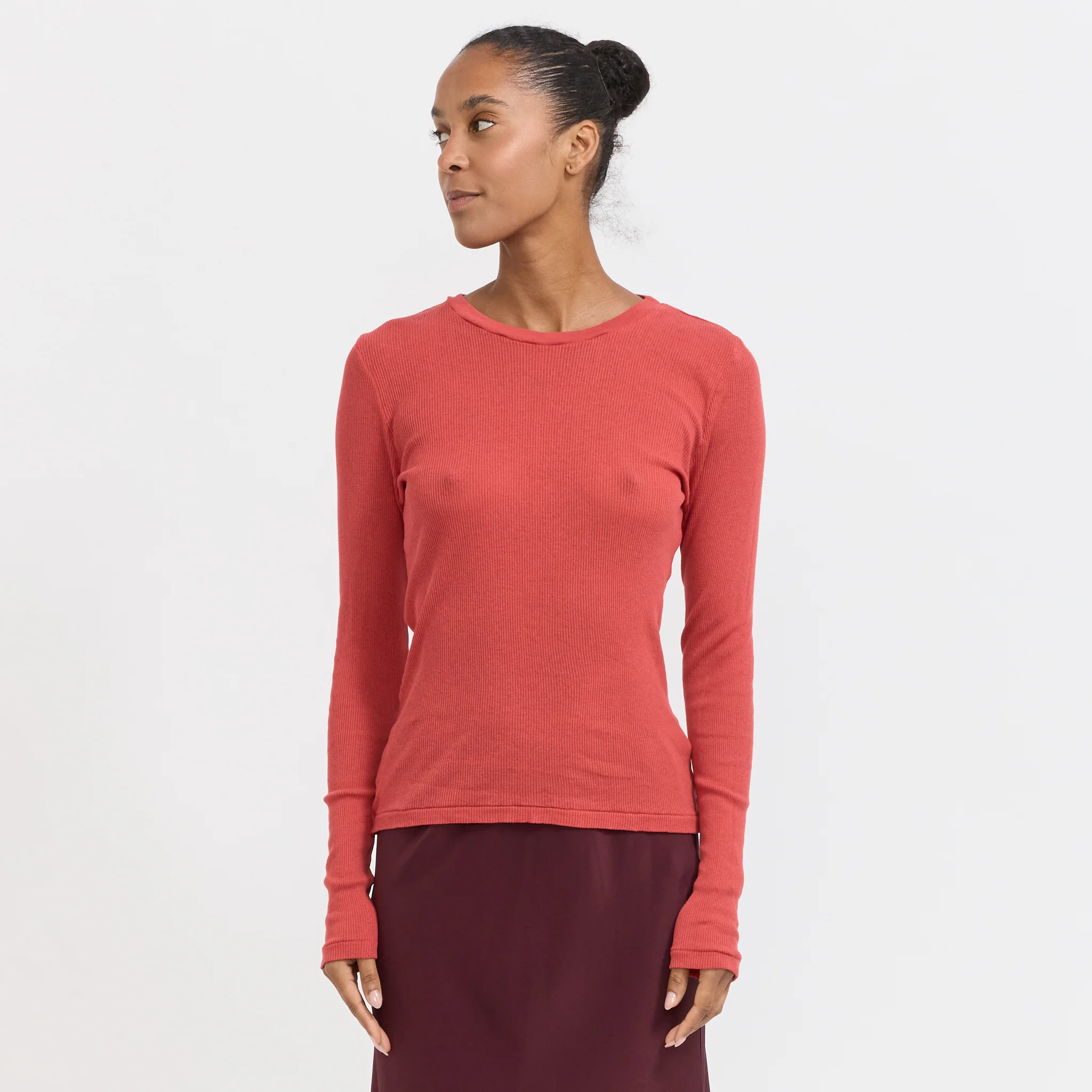 Sheer Rib L/S T-Shirt Heritage Red