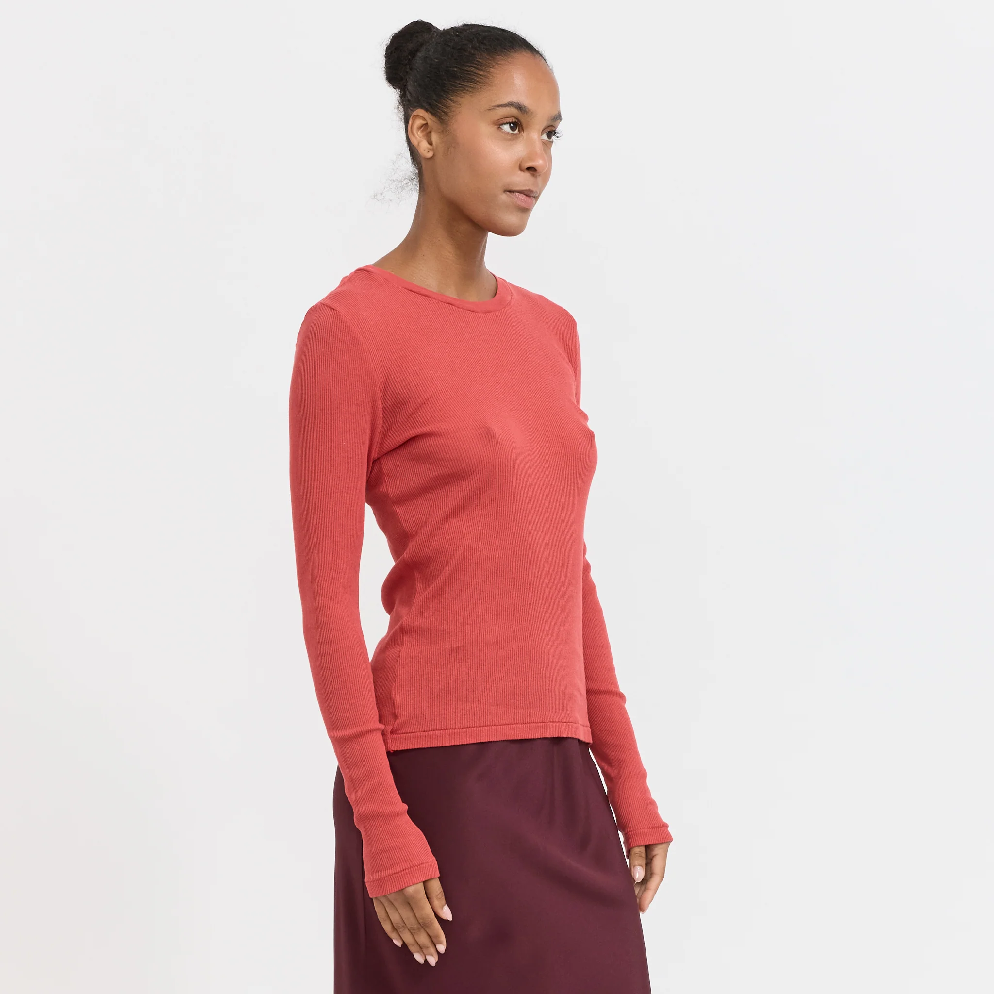 Sheer Rib L/S T-Shirt Heritage Red - Image 3