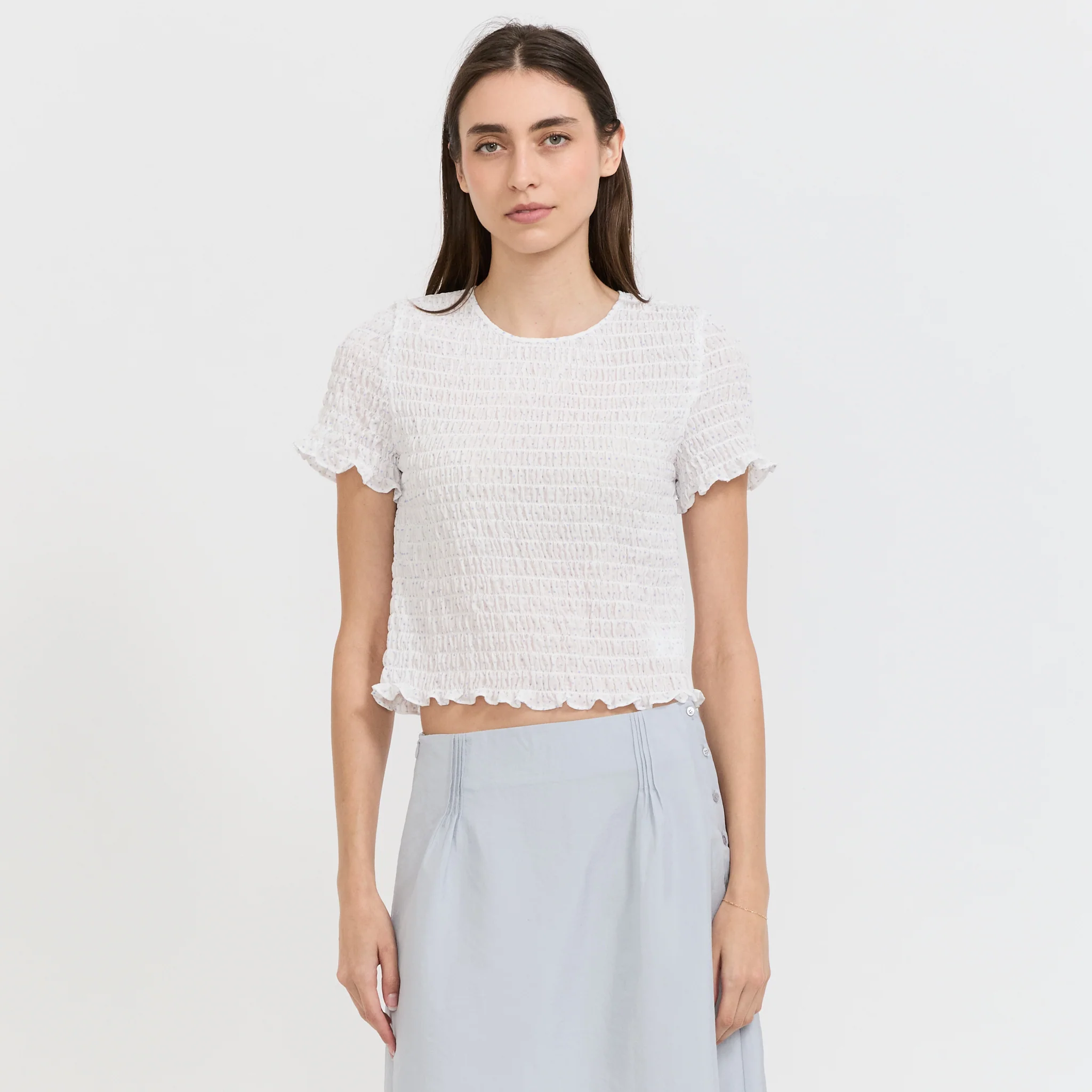 Smocked Sleeve Blouse White