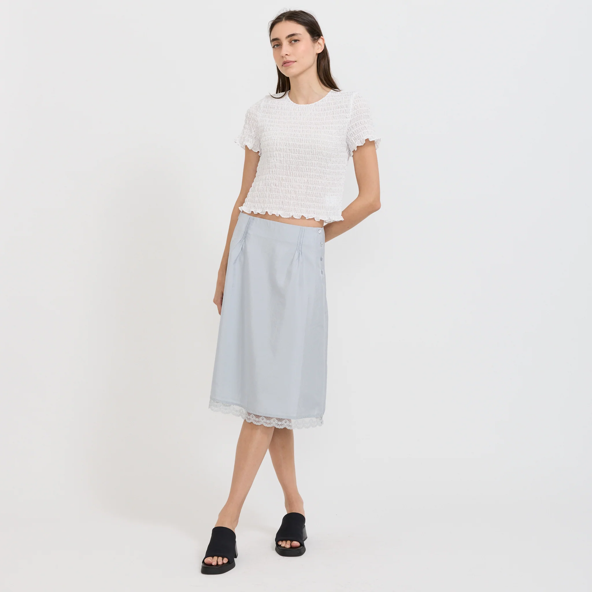 Smocked Sleeve Blouse White - Image 2