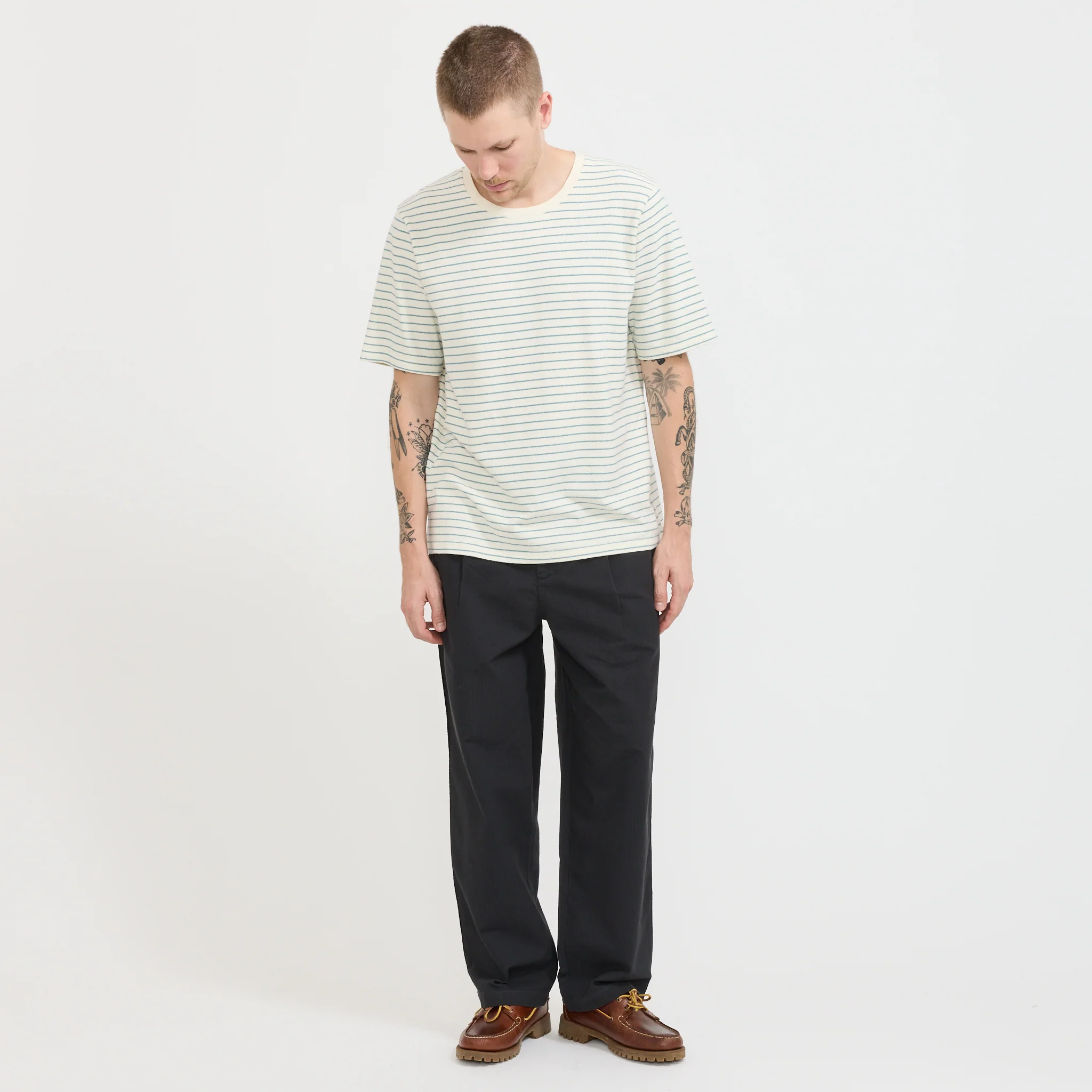 SS Textured Stripe T-Shirt Ecru/Misty Green - Image 2