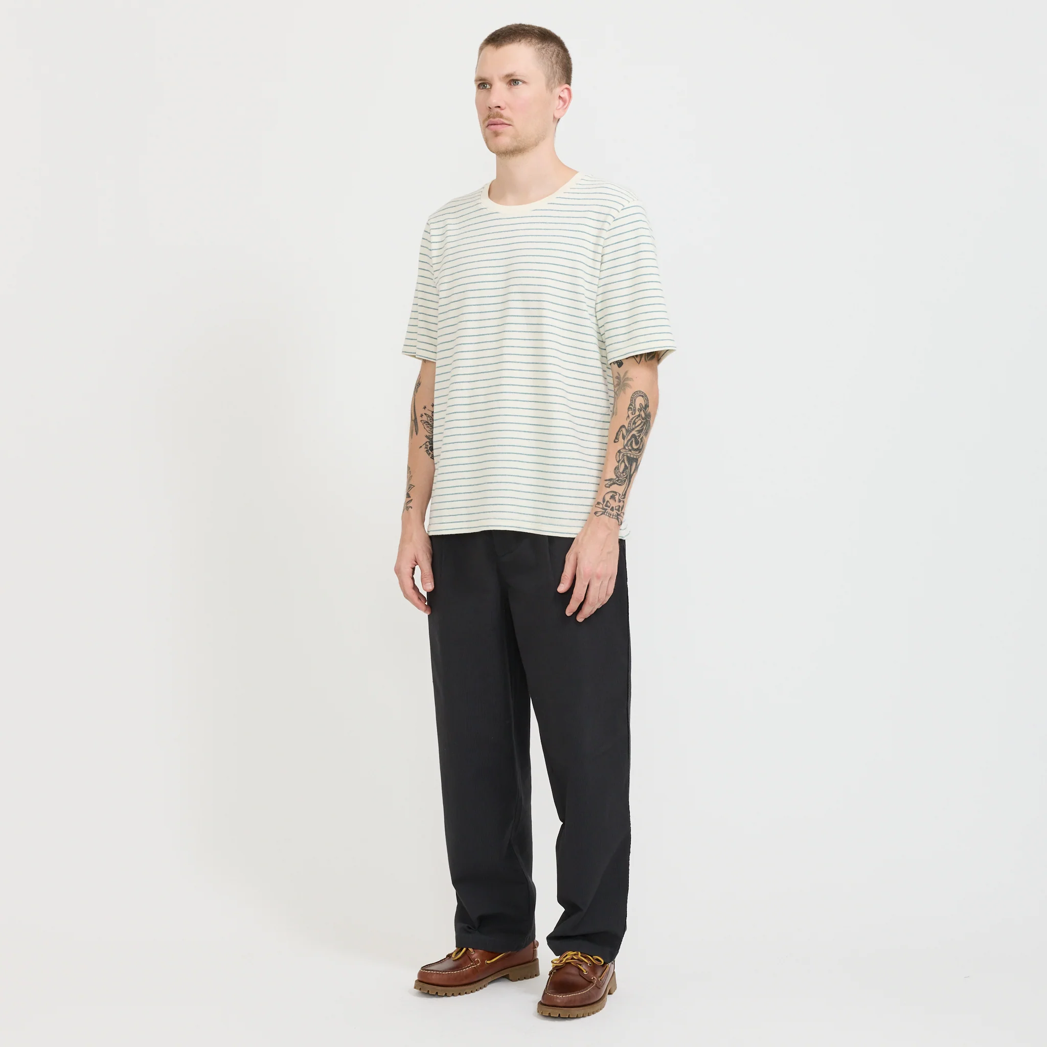 SS Textured Stripe T-Shirt Ecru/Misty Green - Image 6