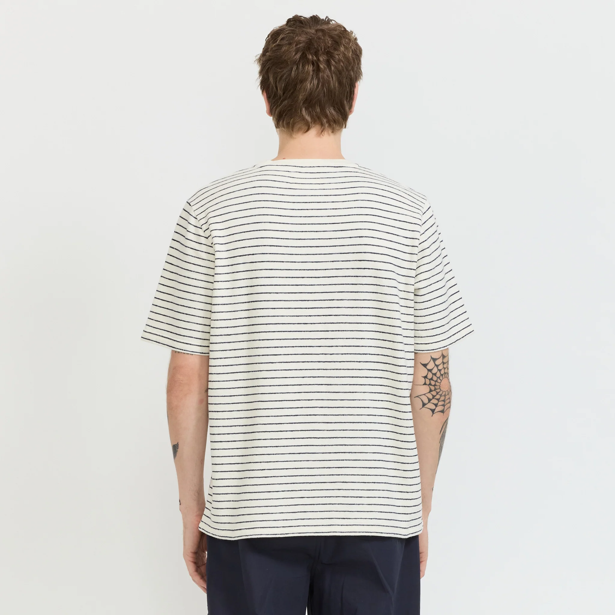 SS Textured Stripe T-Shirt Ecru Navy - Image 4