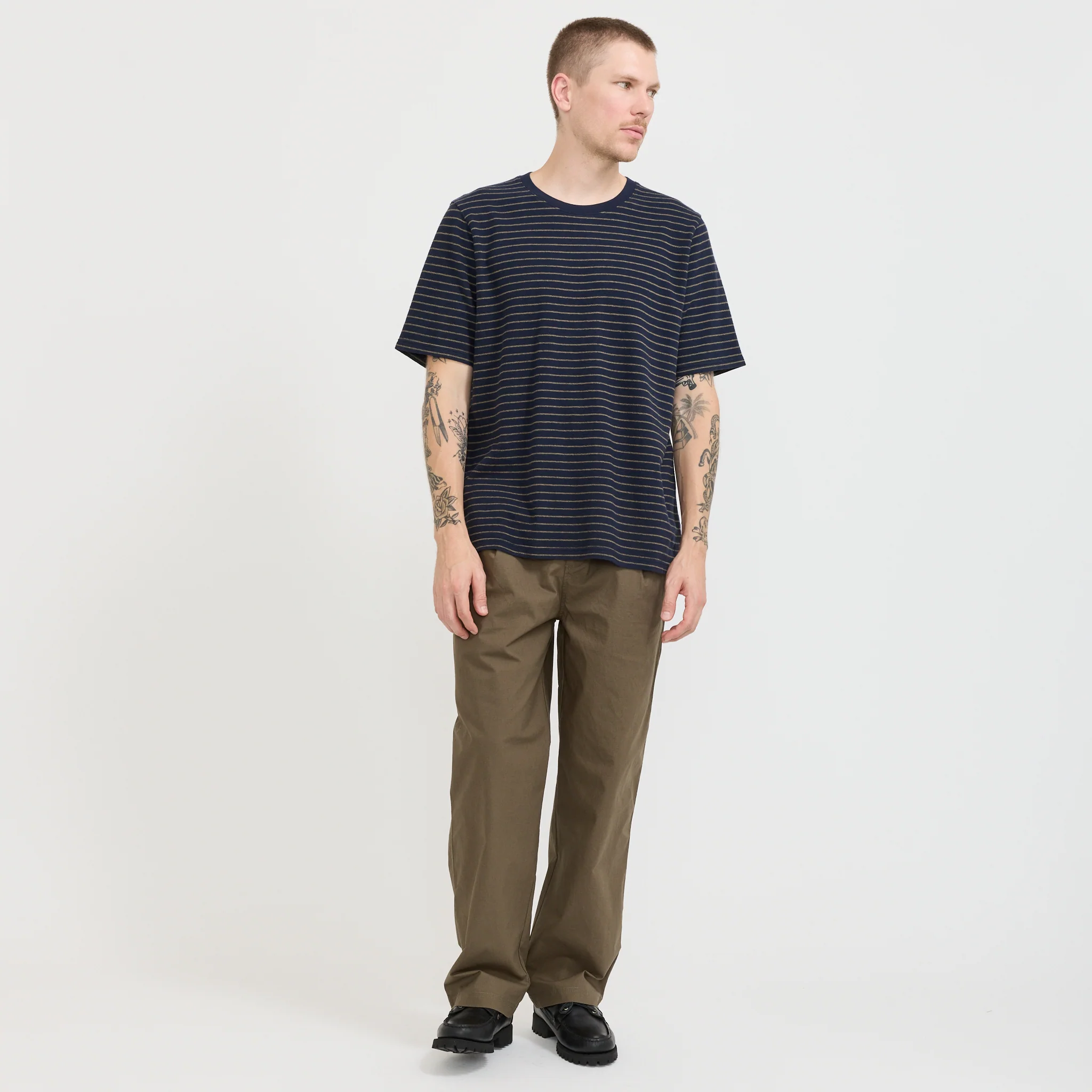SS Textured Stripe T-Shirt Navy/Olive - Image 6