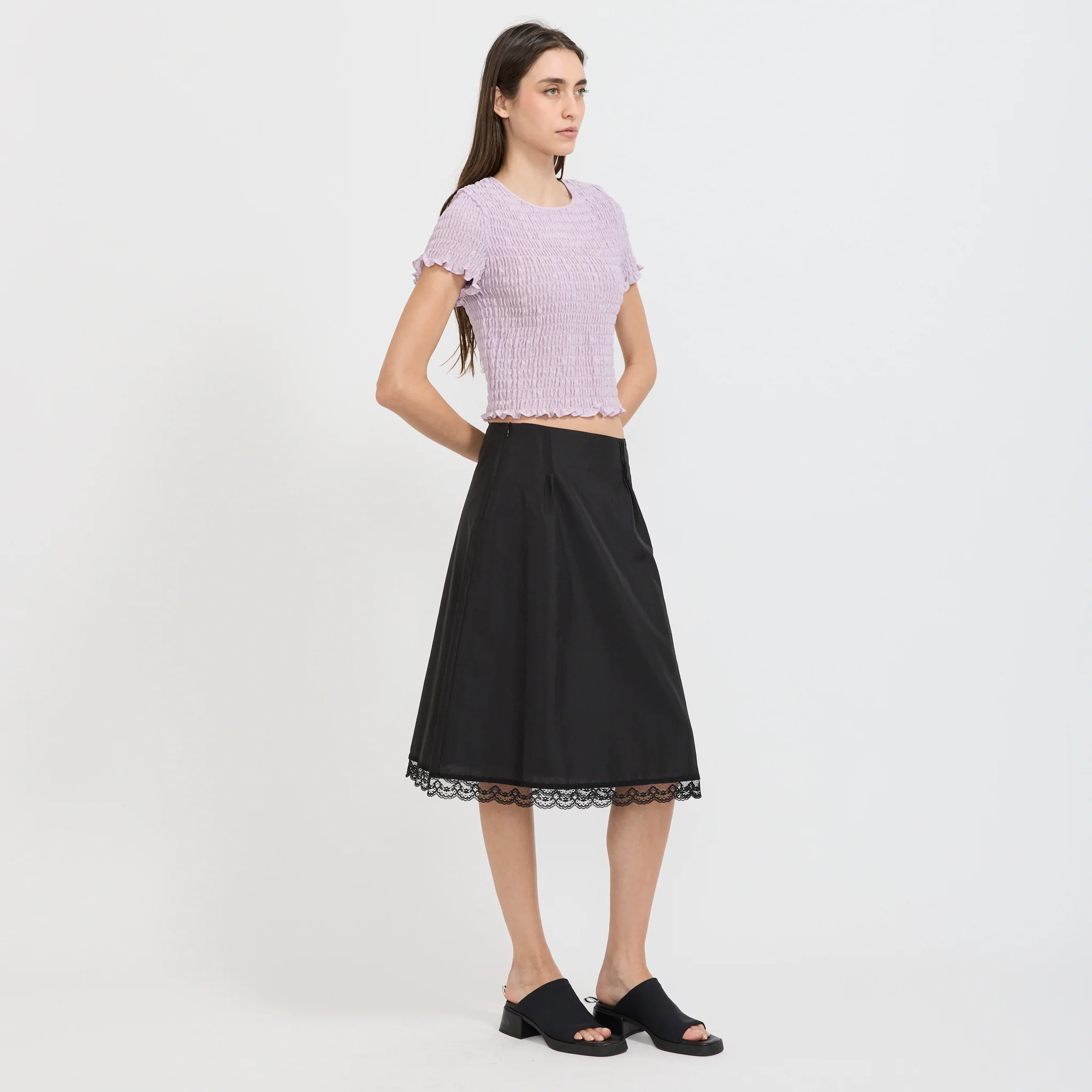 Stitch Lace Detail Skirt Black - Image 9