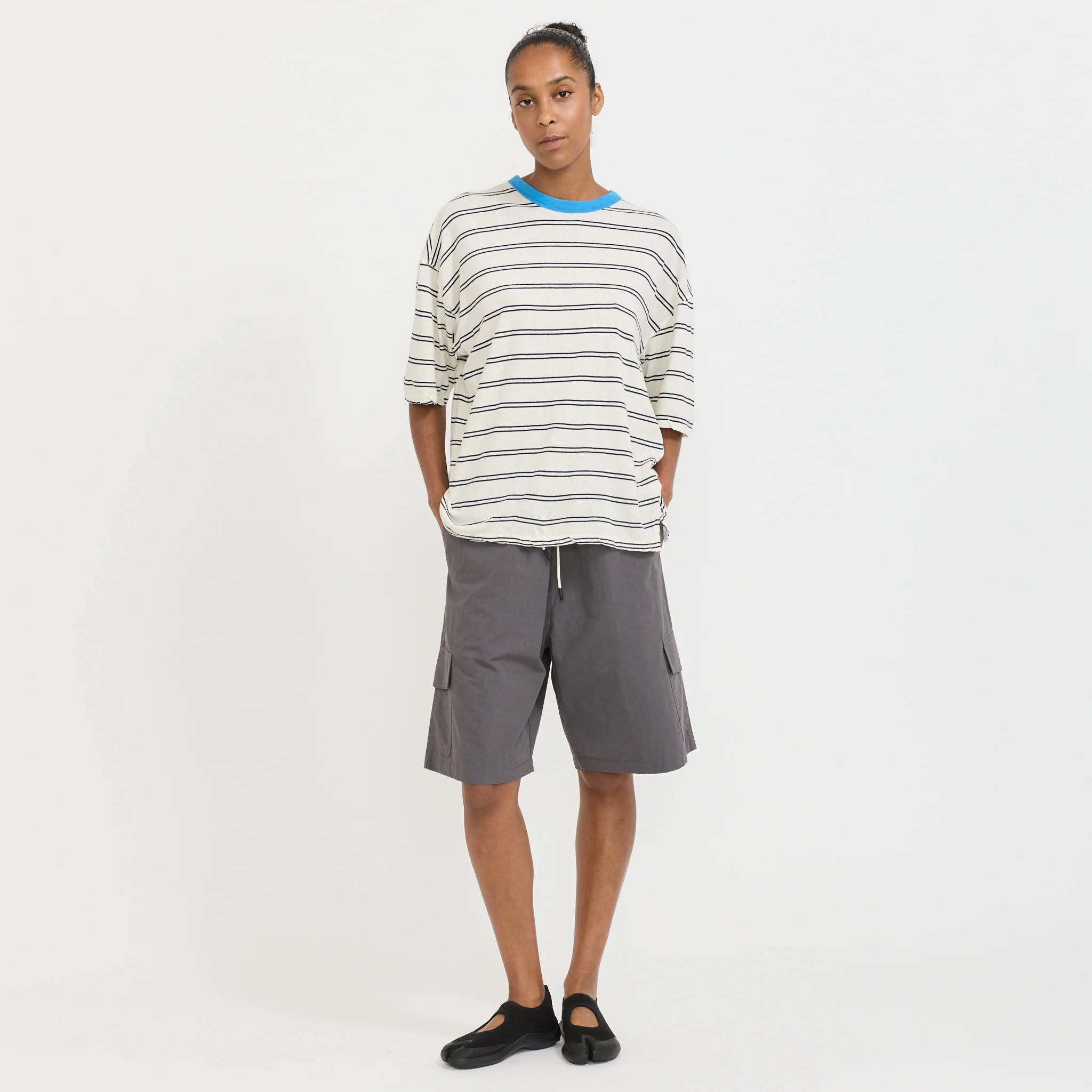 Stripe Boxy T-Shirt Navy/Undyed/Blue - Image 2