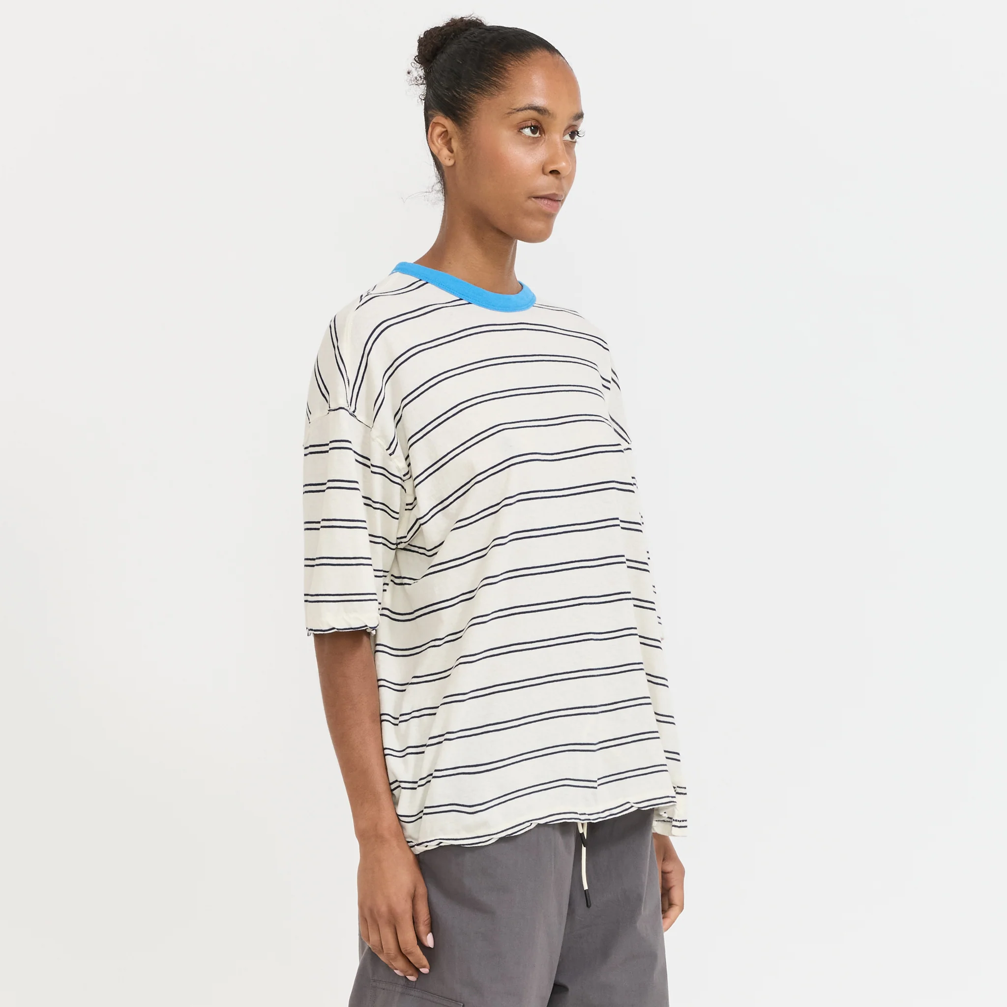 Stripe Boxy T-Shirt Navy/Undyed/Blue - Image 3