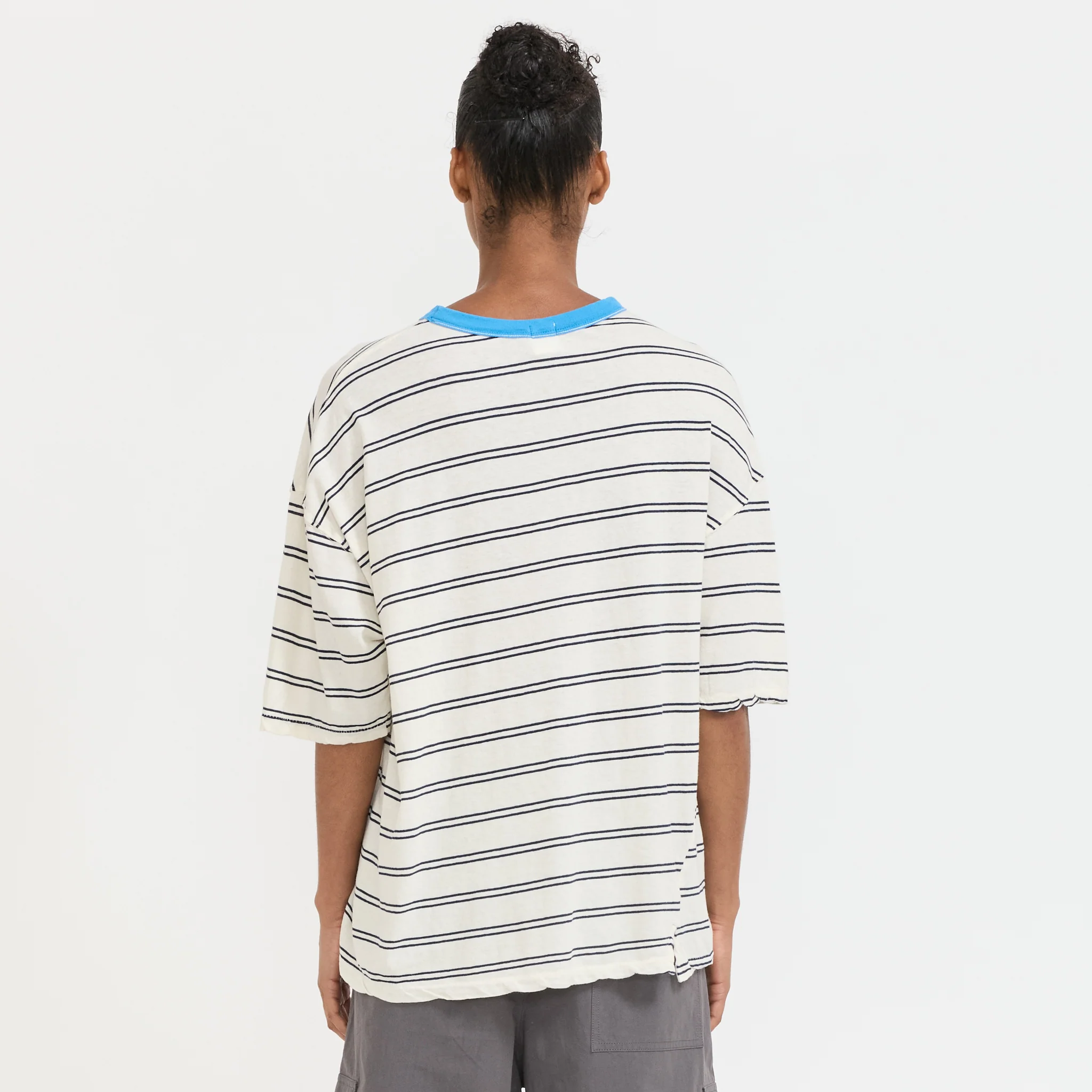 Stripe Boxy T-Shirt Navy/Undyed/Blue - Image 4
