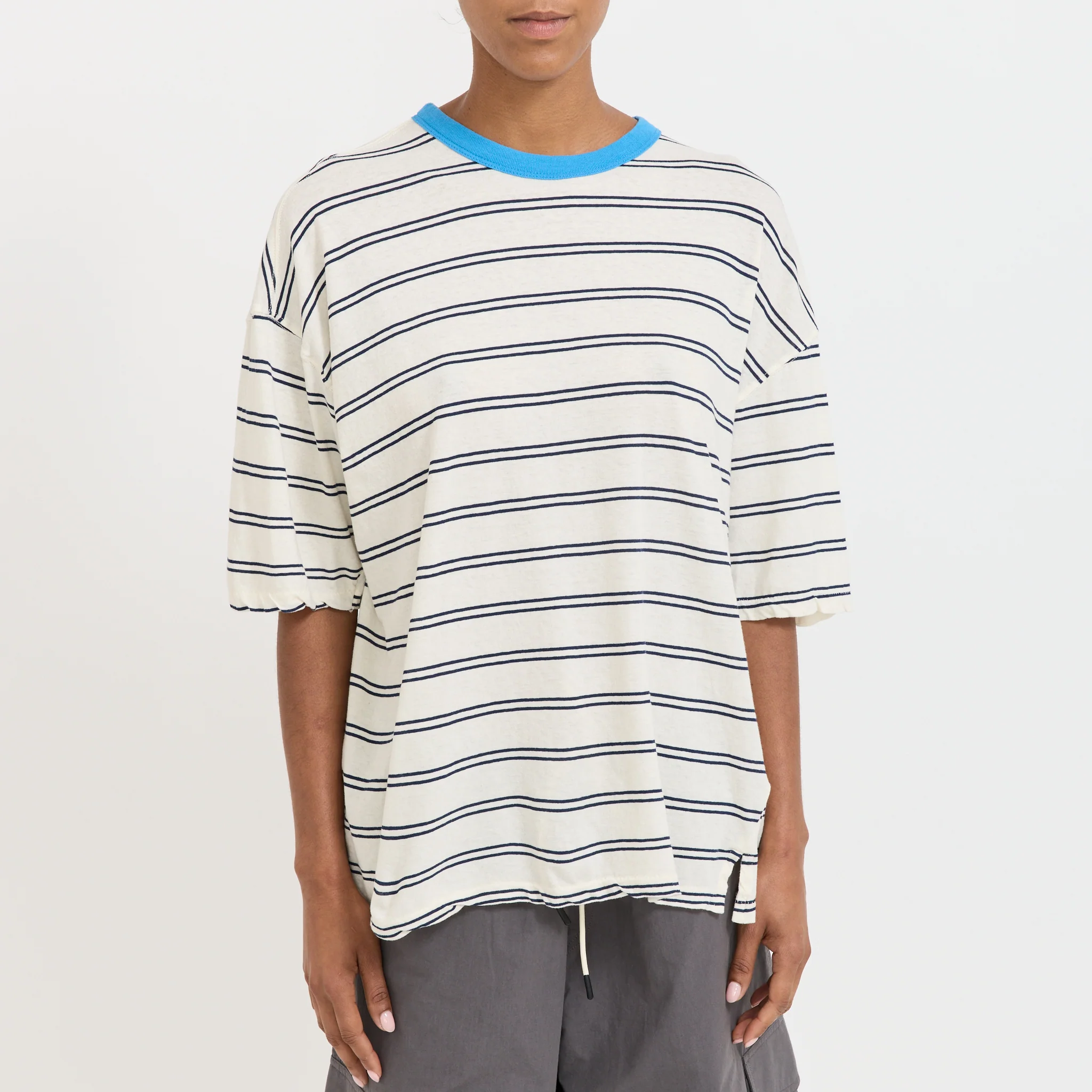 Stripe Boxy T-Shirt Navy/Undyed/Blue - Image 5