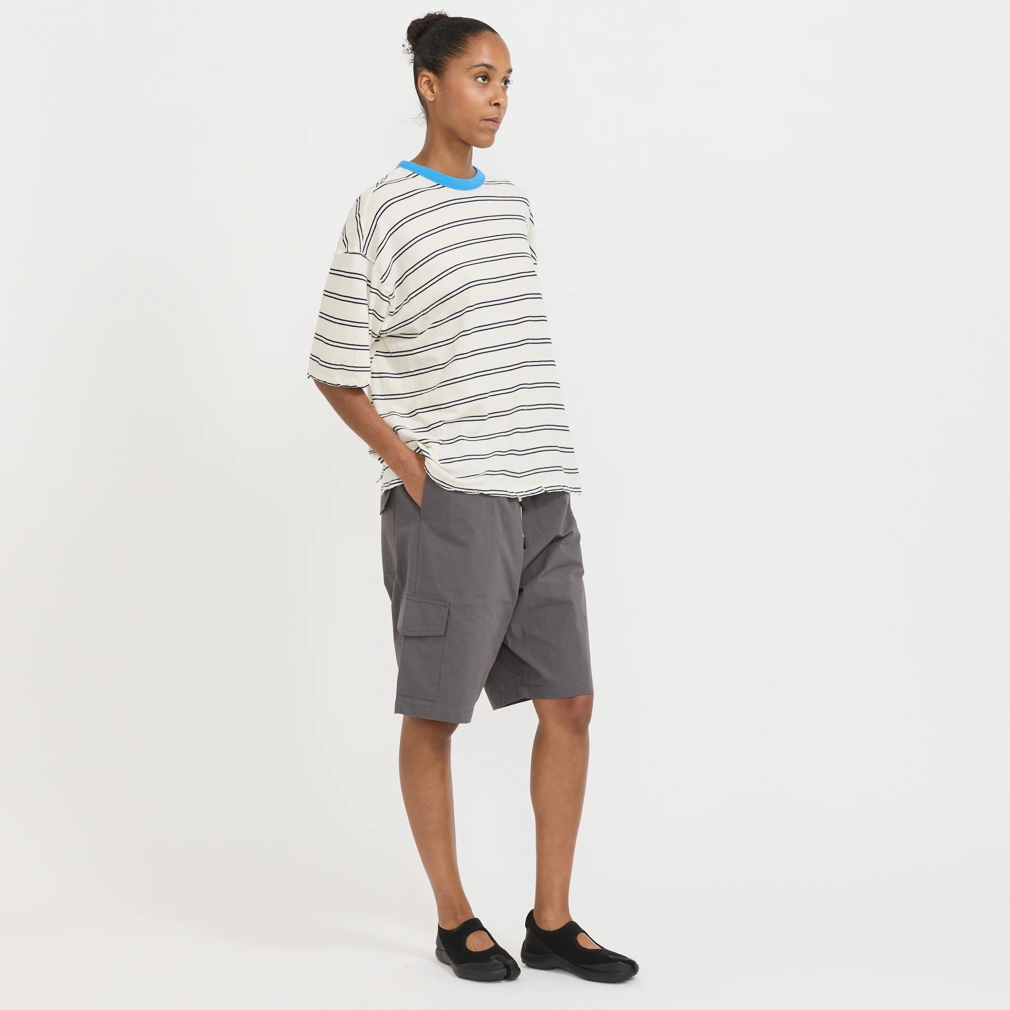 Stripe Boxy T-Shirt Navy/Undyed/Blue - Image 6