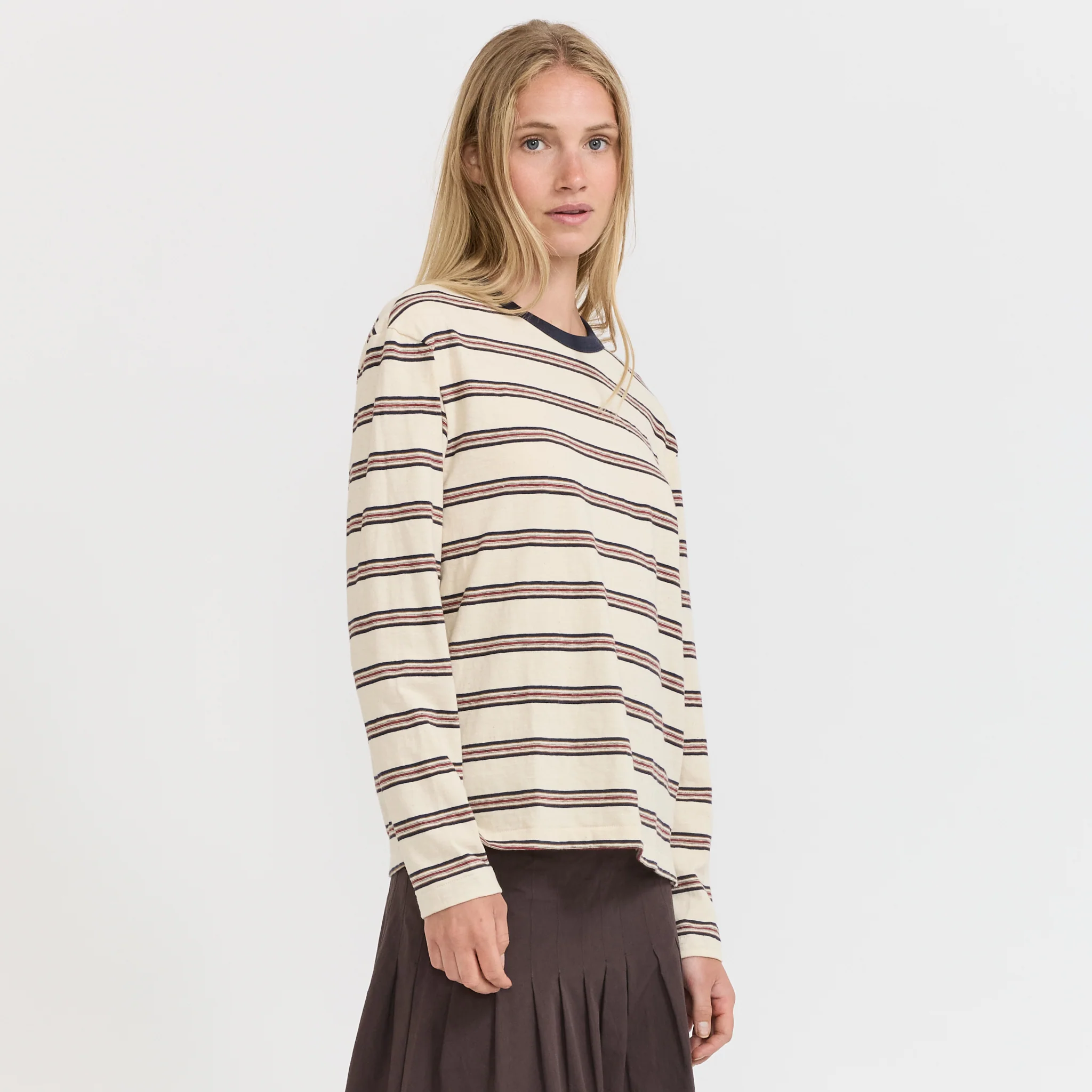 Stripe Boyfriend L/S T-Shirt Navy/Red/Natural Stripe - Image 3