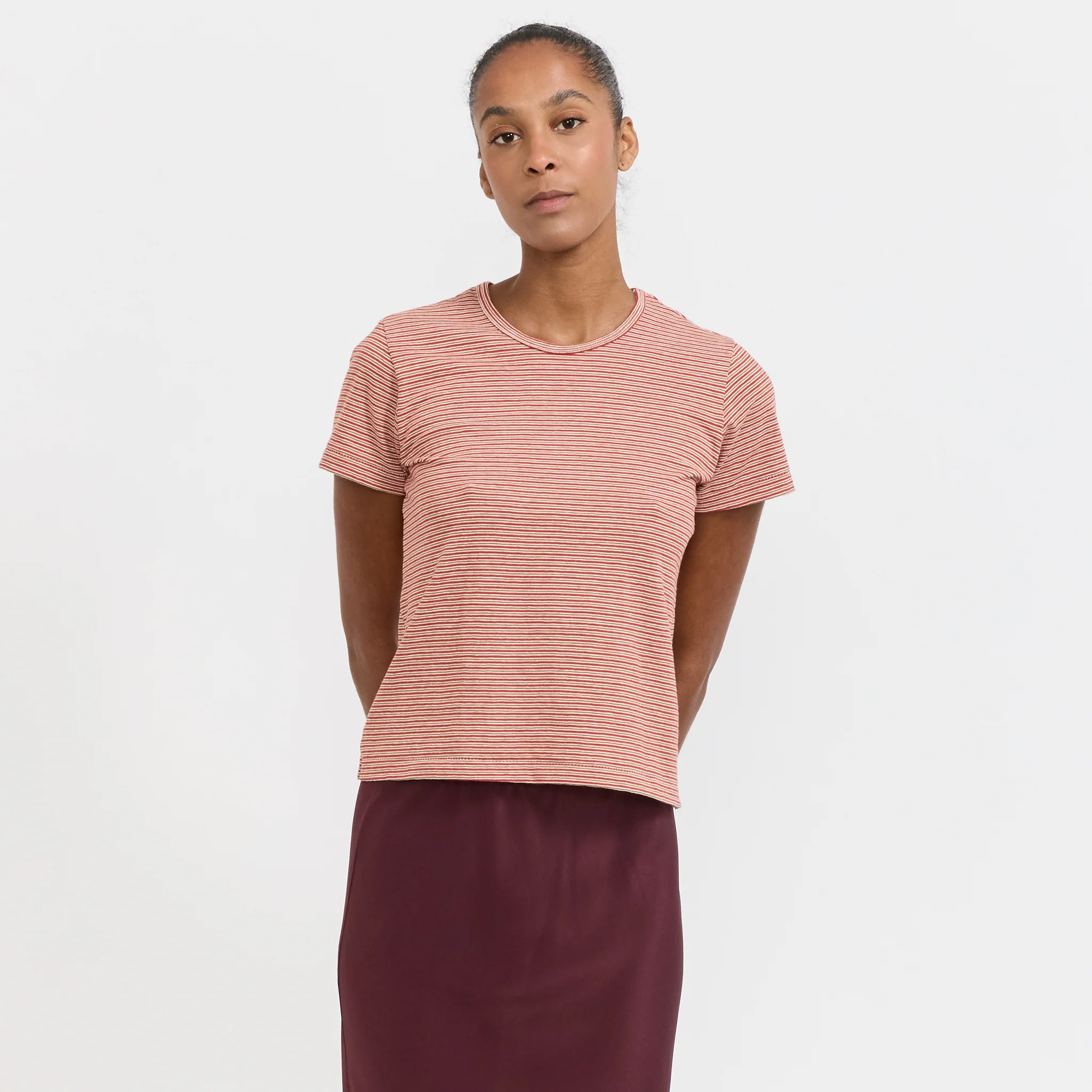 Stripe Heritage T-Shirt Red/Natural/Olive - Image 3