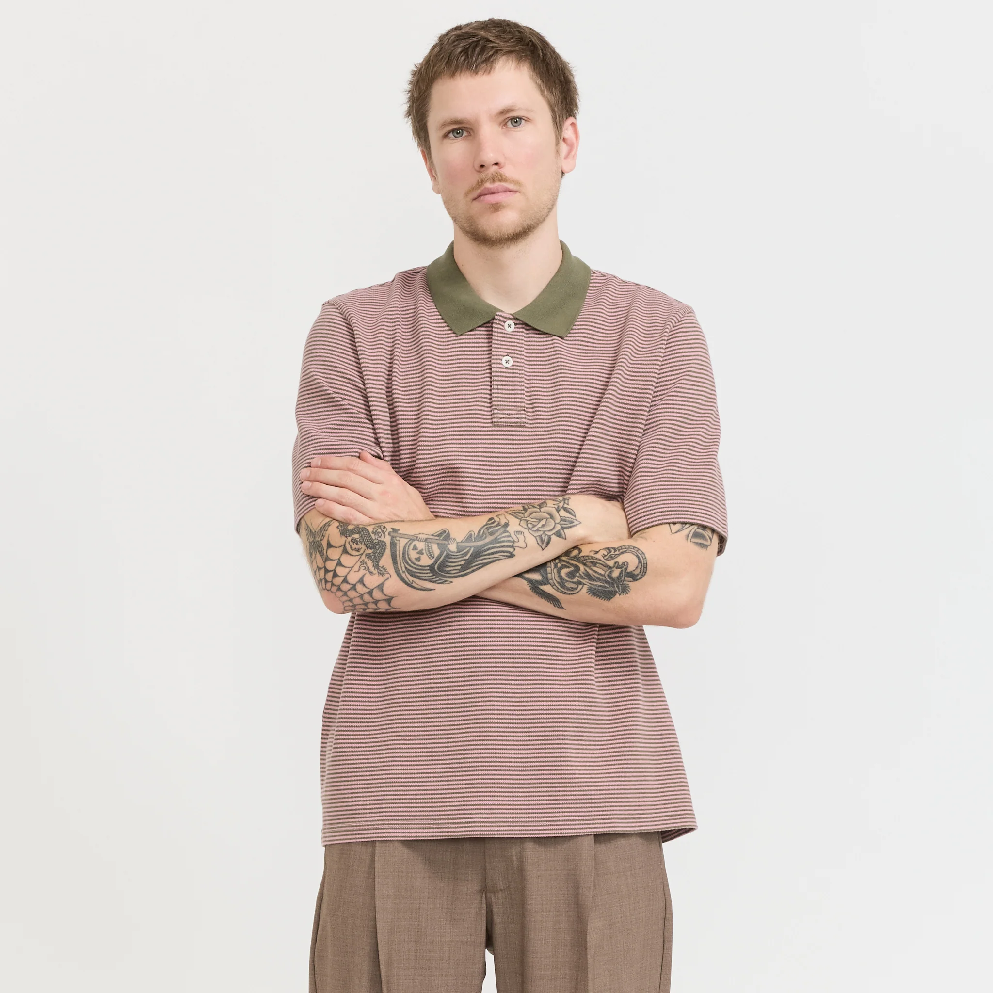 Stripe Pique Polo Pink