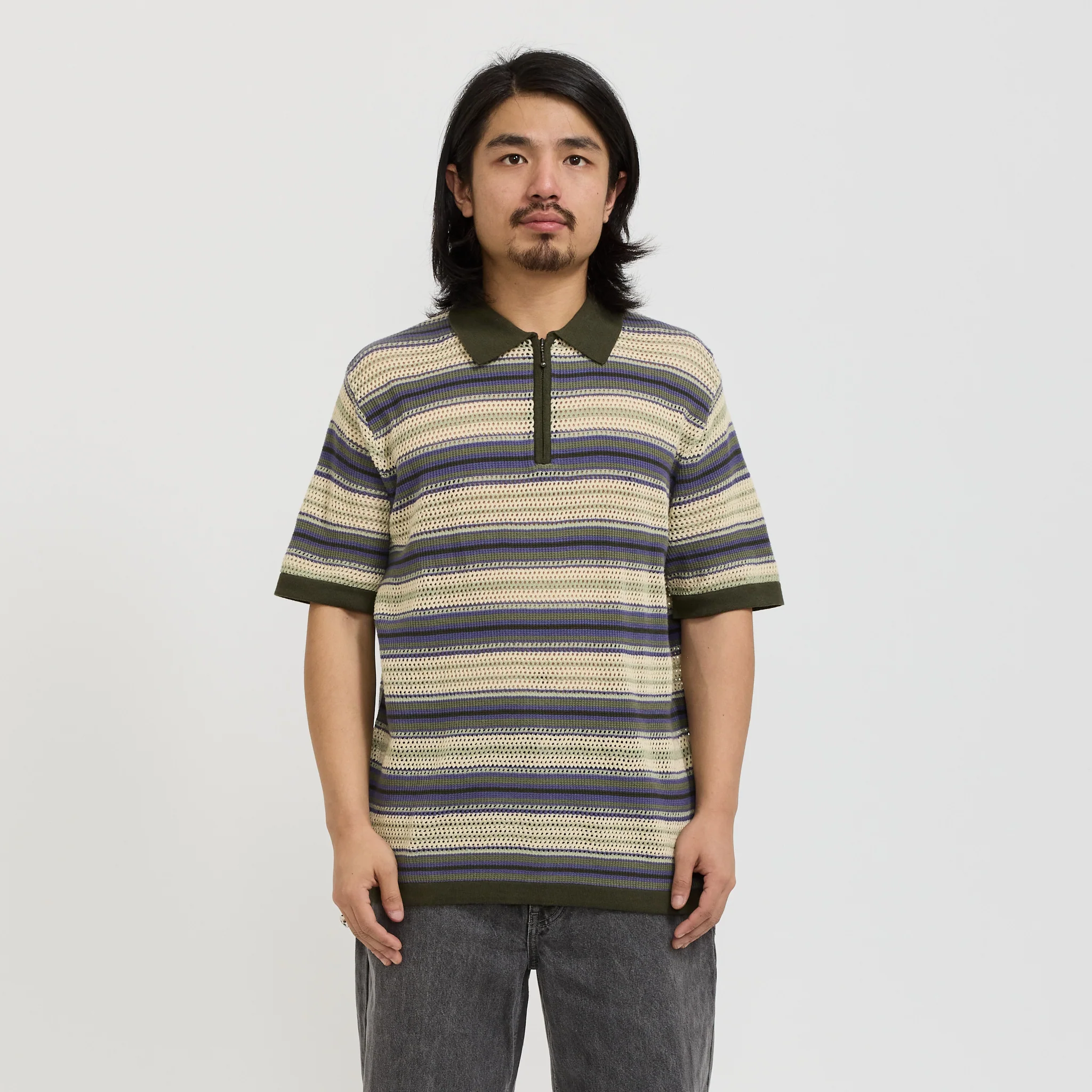 Stripe S/S Knit Polo Ivory