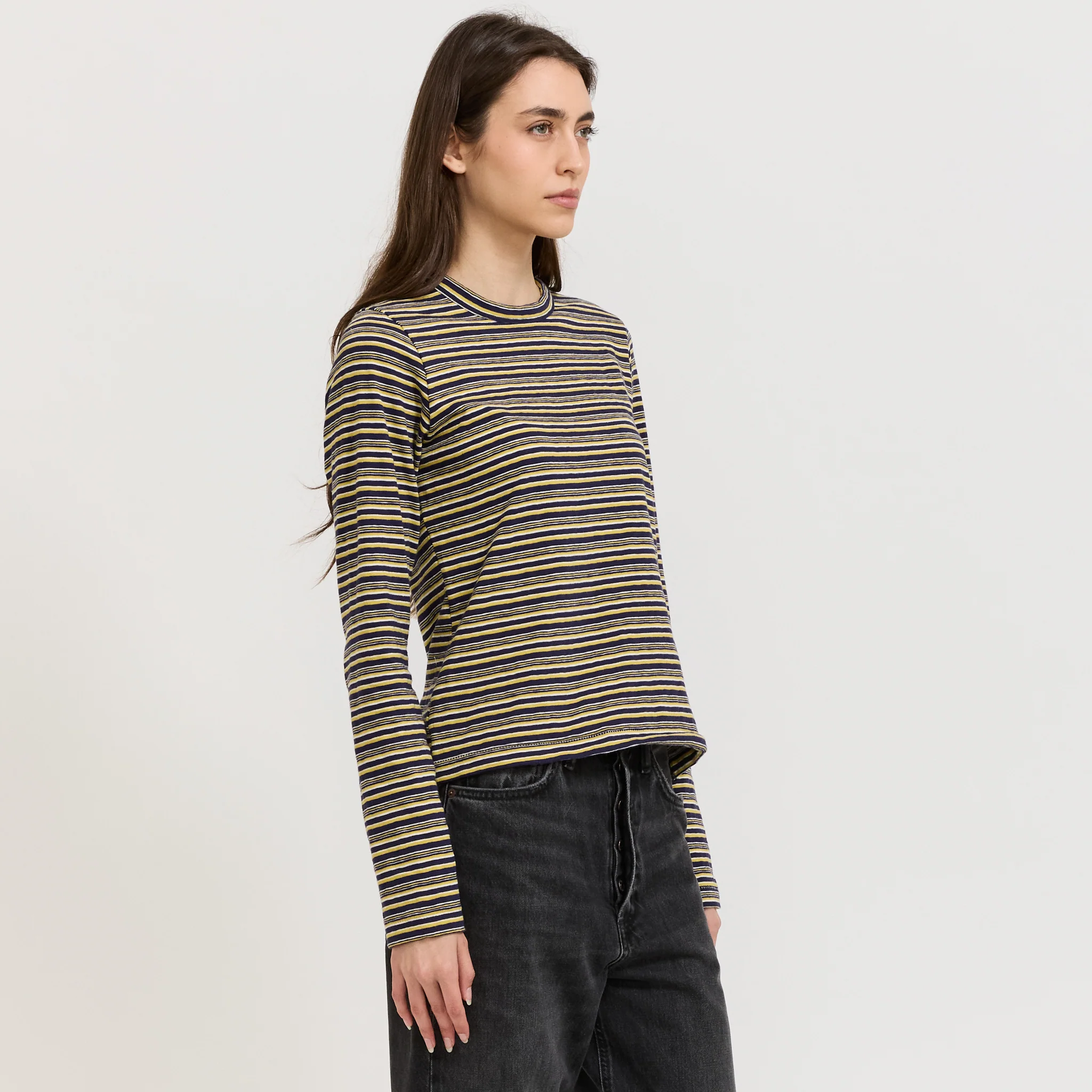 Stripe Slim L/S T-Shirt Navy/Citrus/White - Image 3