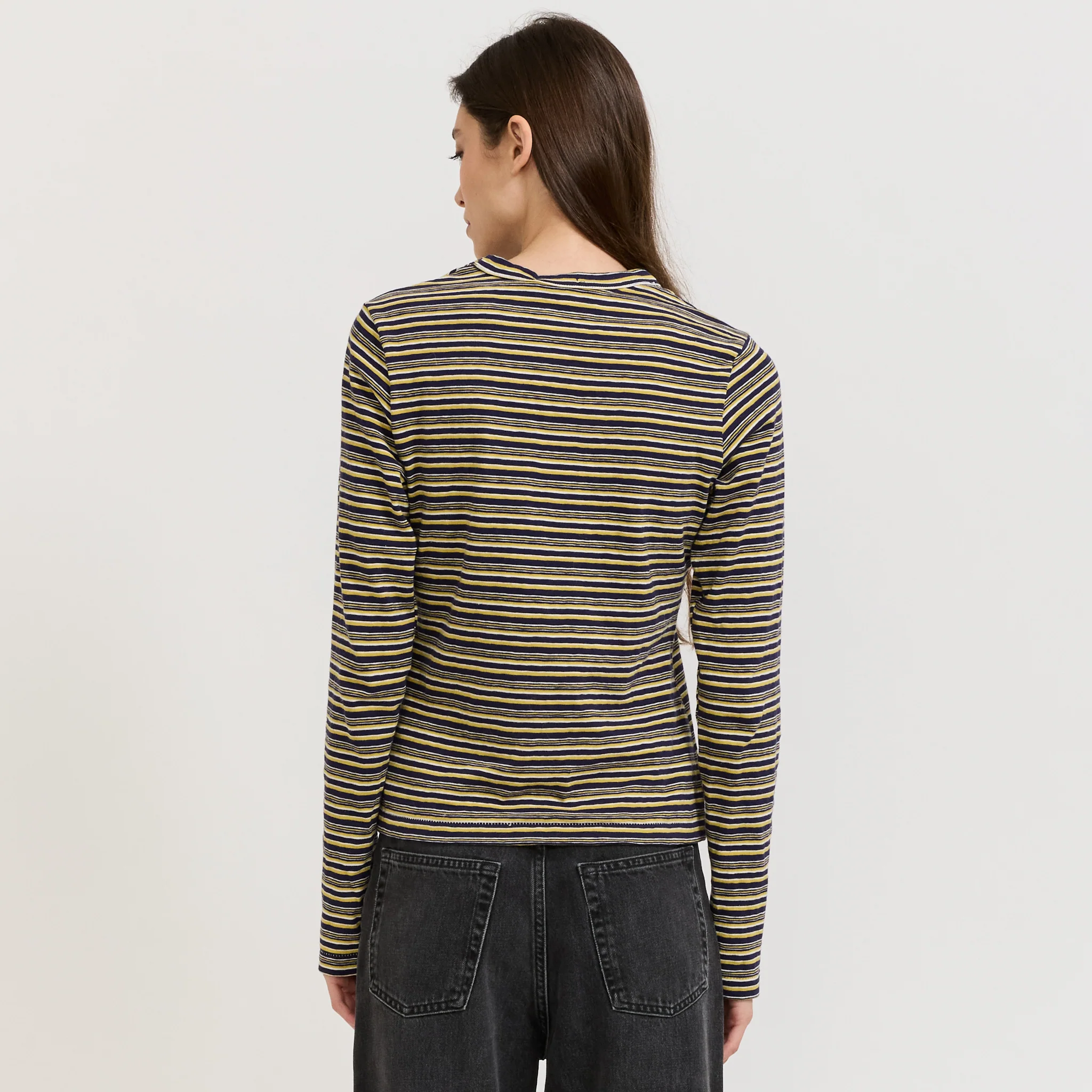 Stripe Slim L/S T-Shirt Navy/Citrus/White - Image 4
