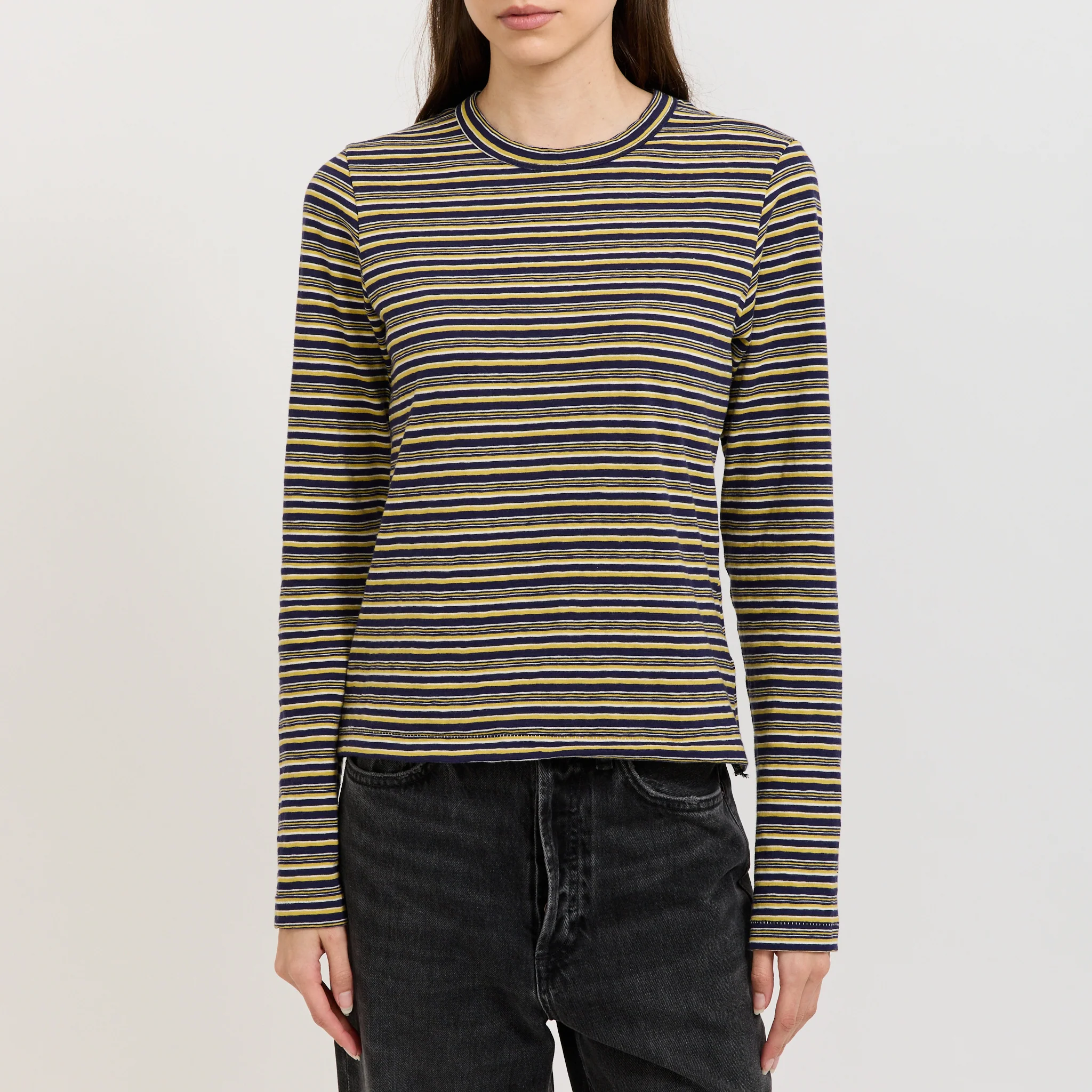 Stripe Slim L/S T-Shirt Navy/Citrus/White - Image 5