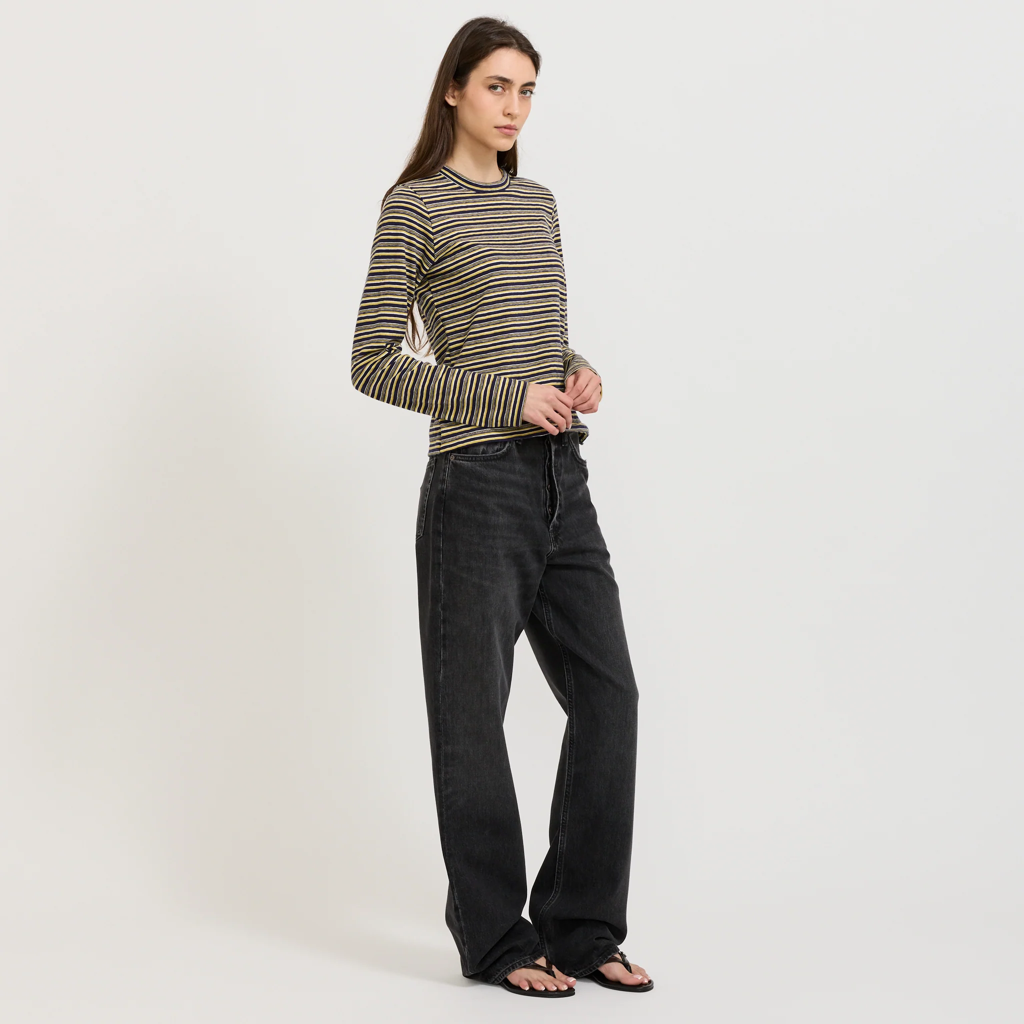 Stripe Slim L/S T-Shirt Navy/Citrus/White - Image 6
